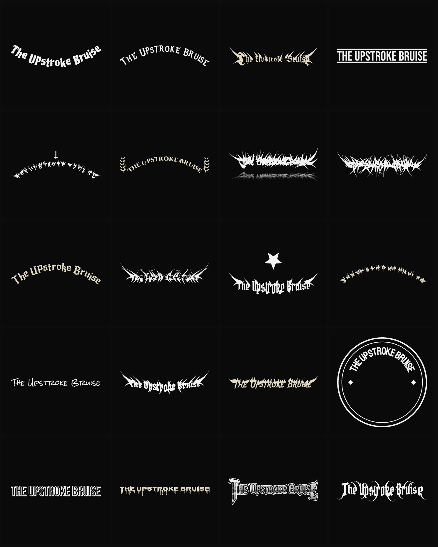 Twenty The Upstroke Bruise band logo ideas — different faces, treatments and spike settings