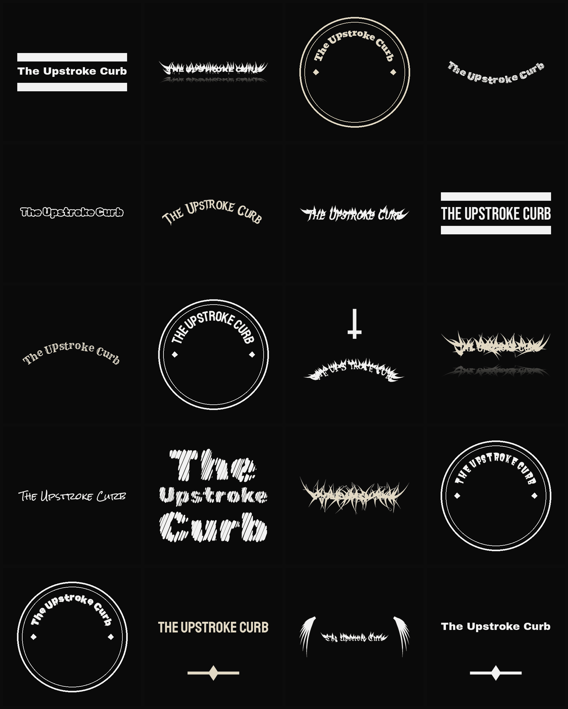 Twenty The Upstroke Curb band logo ideas — different faces, treatments and spike settings