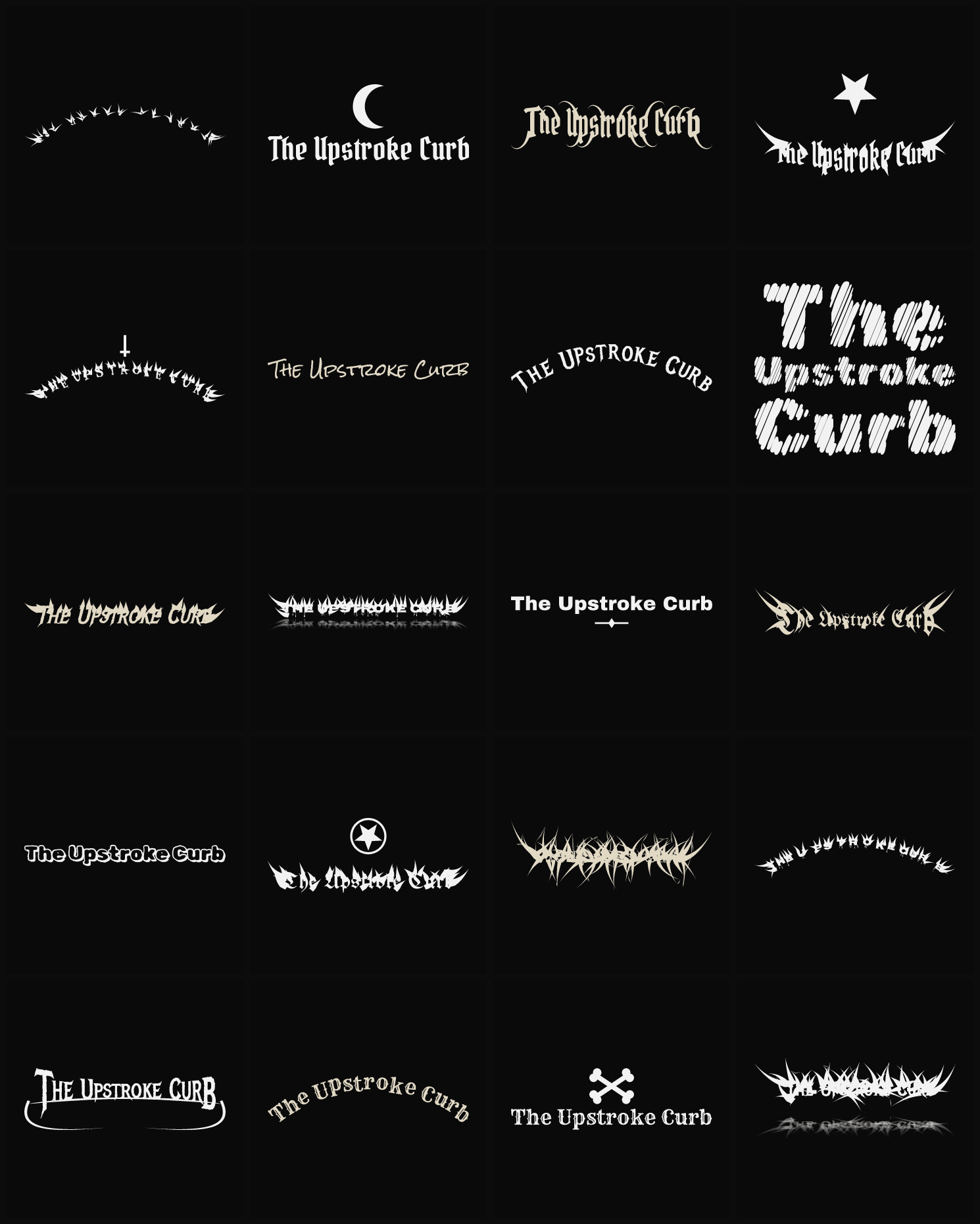 Twenty The Upstroke Curb band logo ideas — different faces, treatments and spike settings