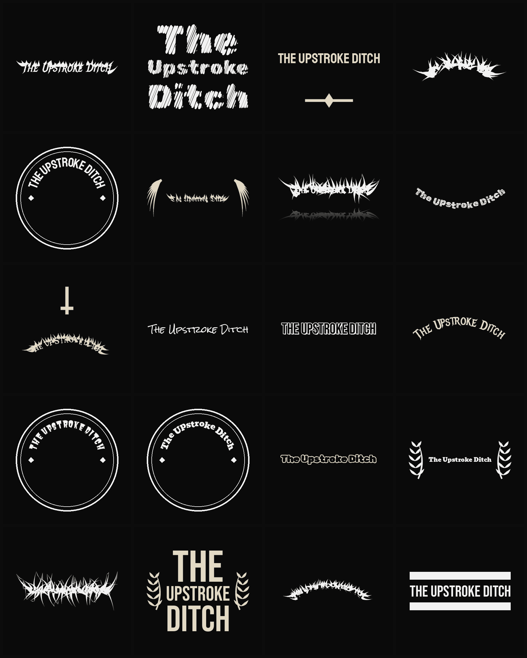 Twenty The Upstroke Ditch band logo ideas — different faces, treatments and spike settings