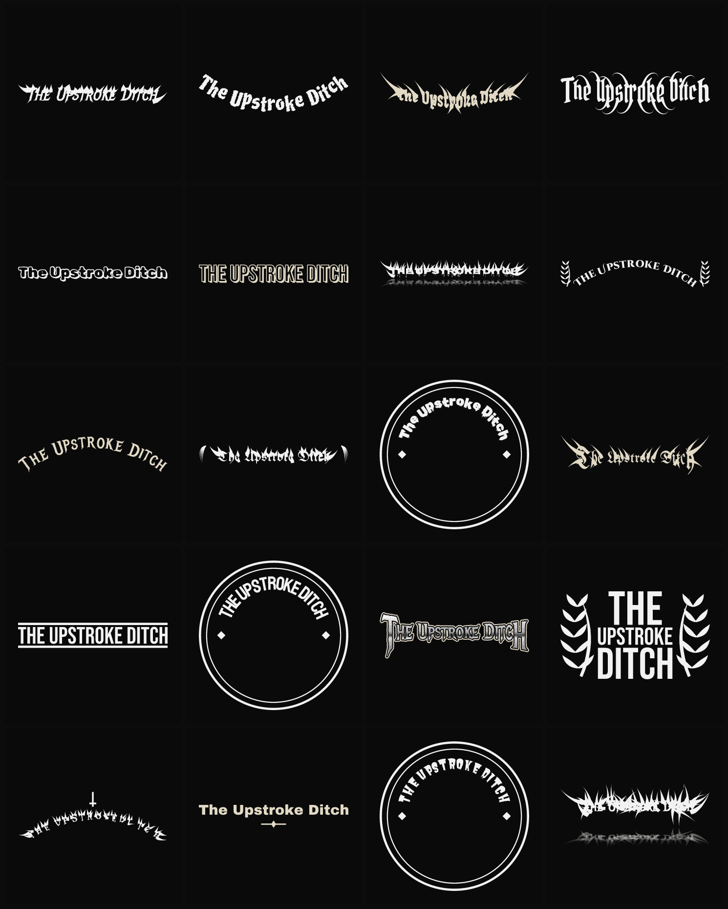 Twenty The Upstroke Ditch band logo ideas — different faces, treatments and spike settings