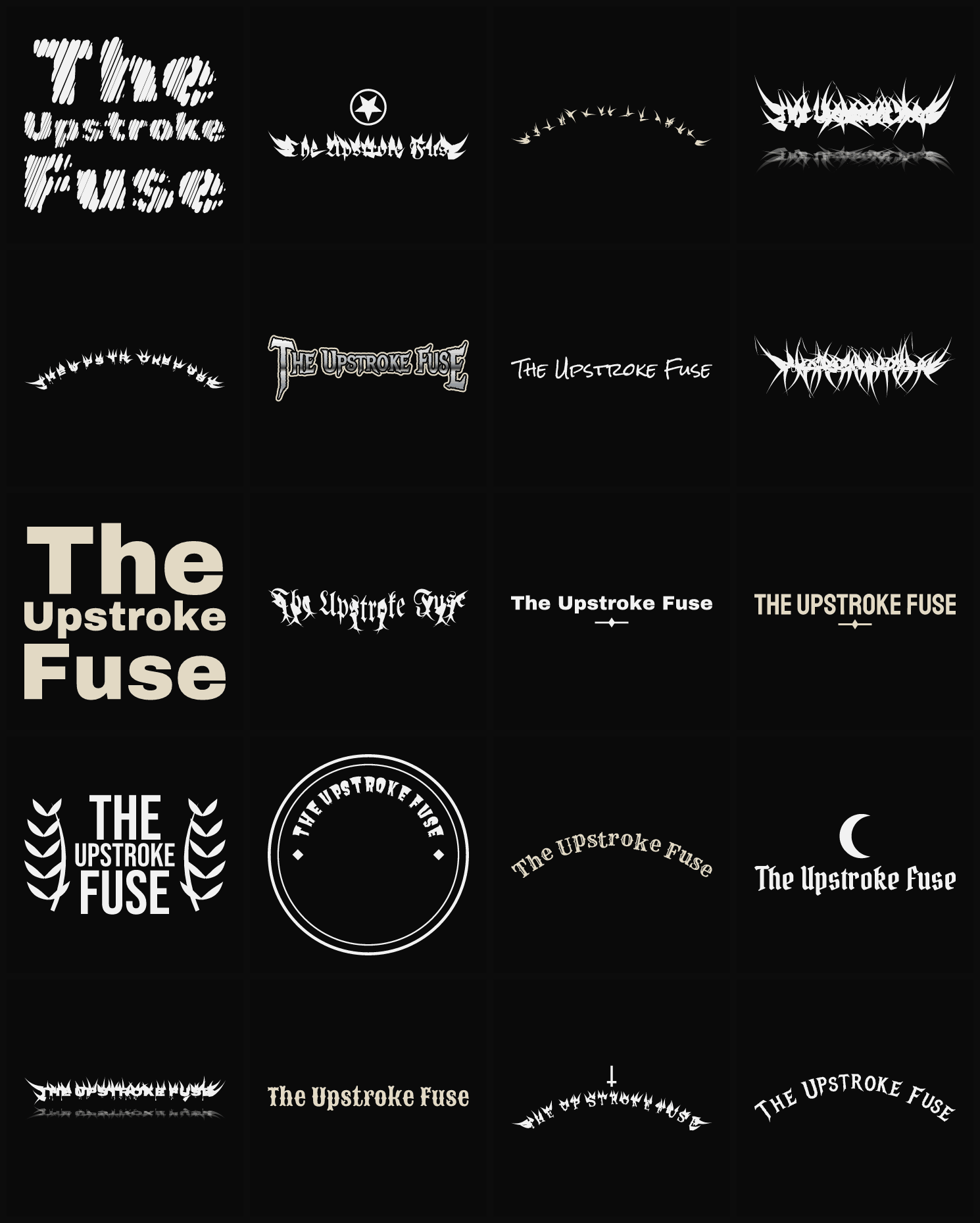 Twenty The Upstroke Fuse band logo ideas — different faces, treatments and spike settings