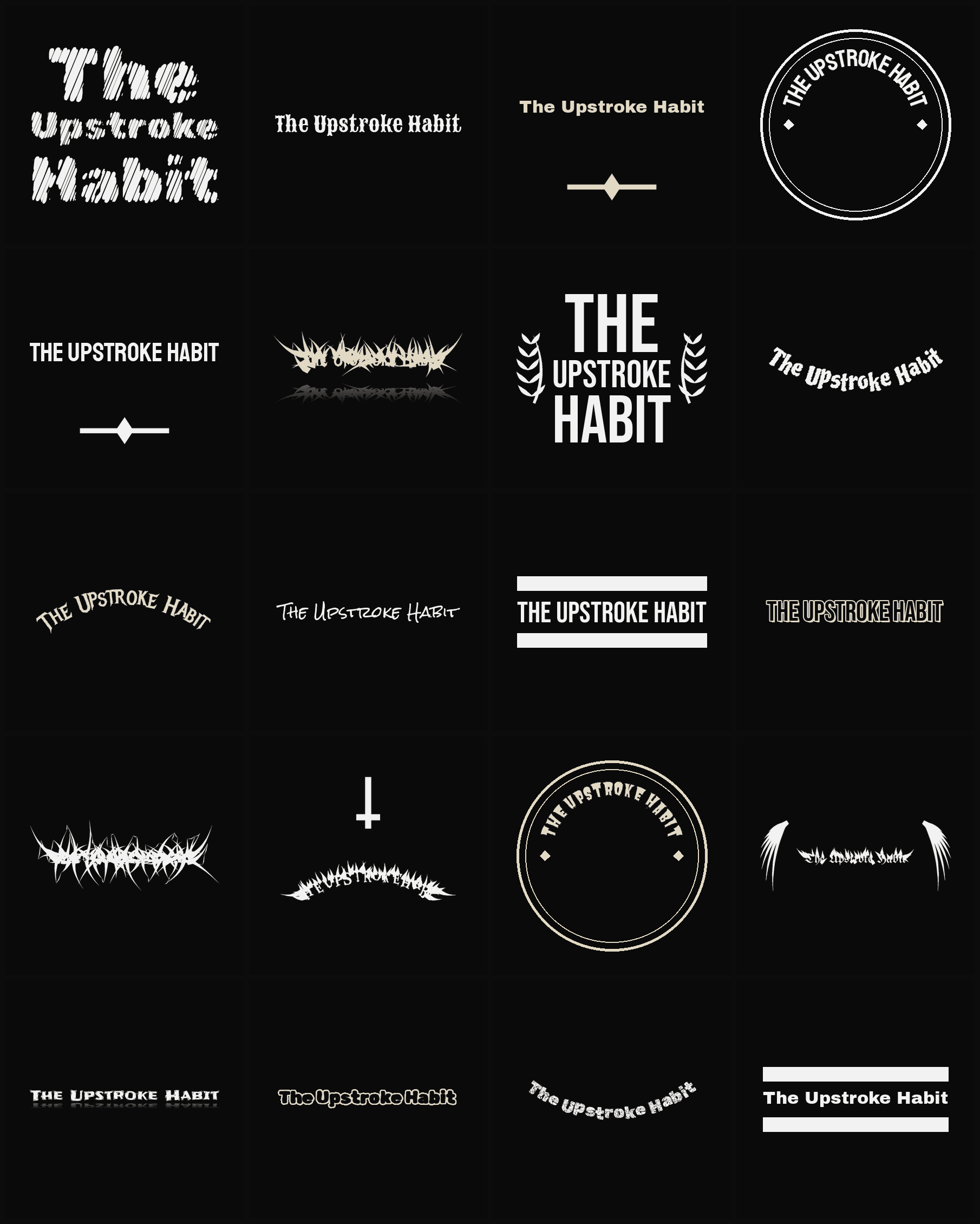 Twenty The Upstroke Habit band logo ideas — different faces, treatments and spike settings