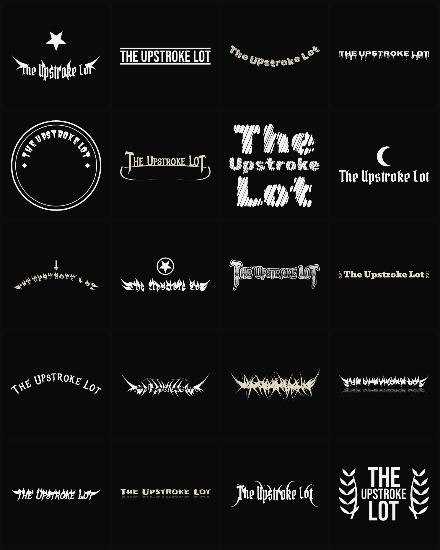Twenty The Upstroke Lot band logo ideas — different faces, treatments and spike settings