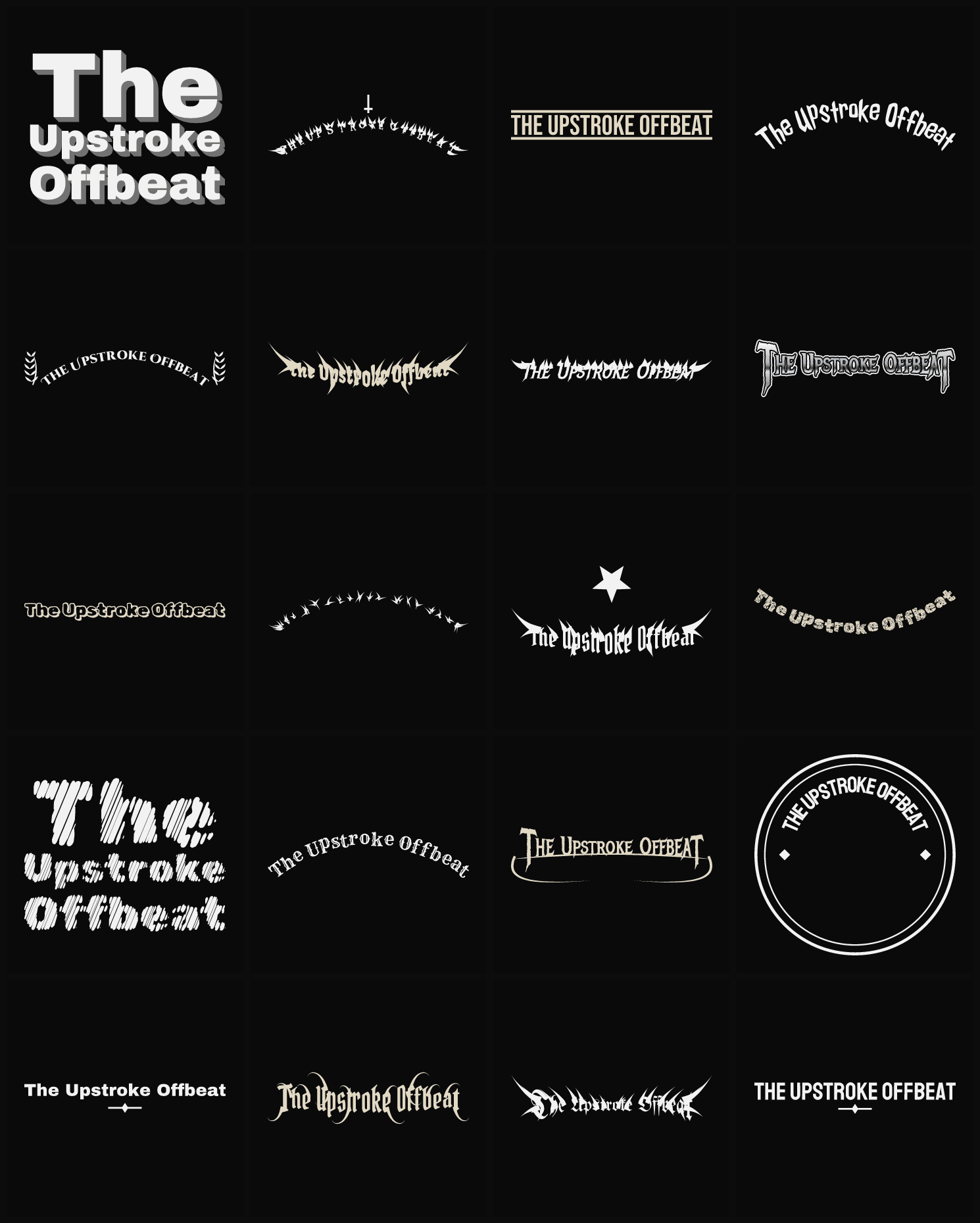 Twenty The Upstroke Offbeat band logo ideas — different faces, treatments and spike settings
