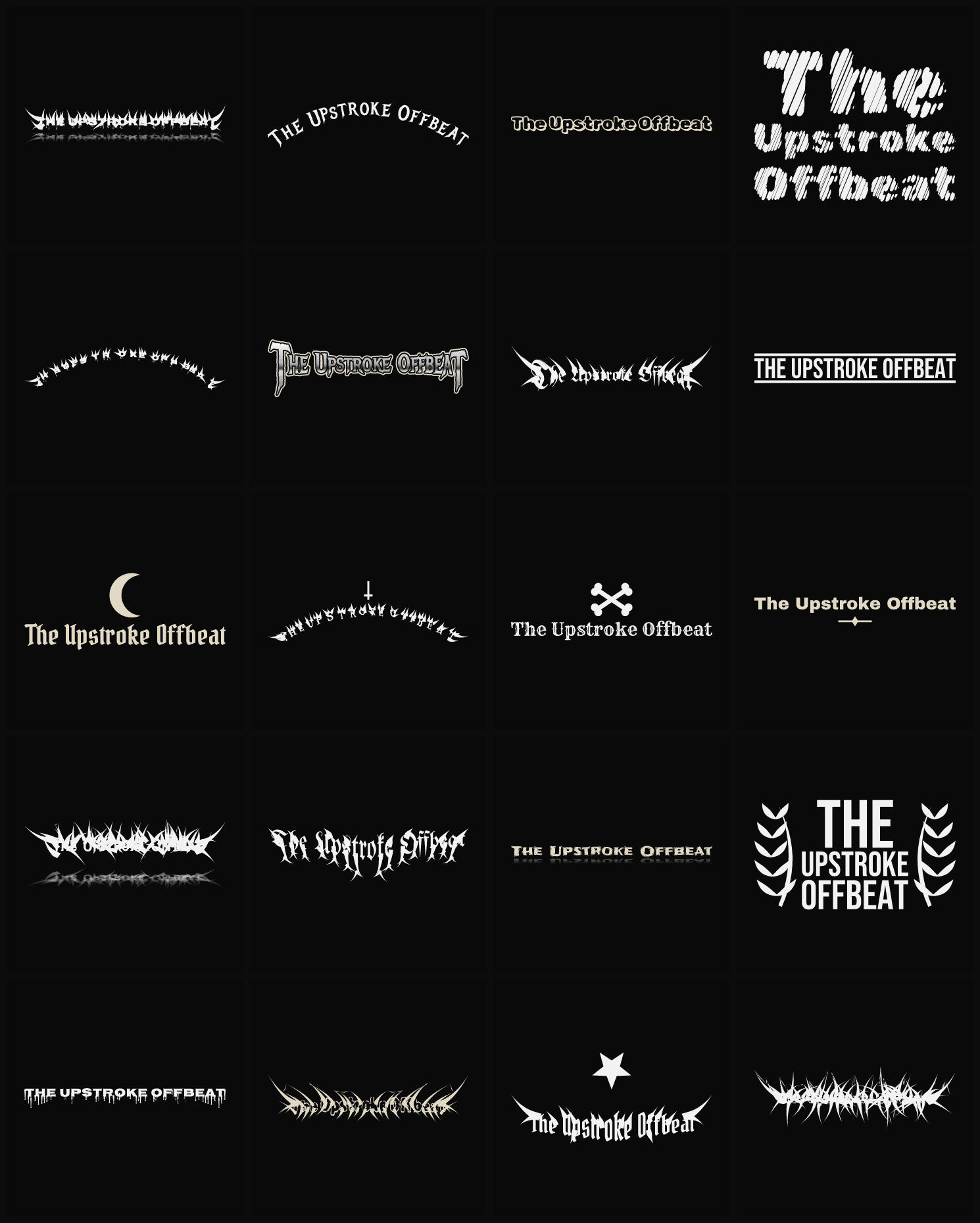 Twenty The Upstroke Offbeat band logo ideas — different faces, treatments and spike settings