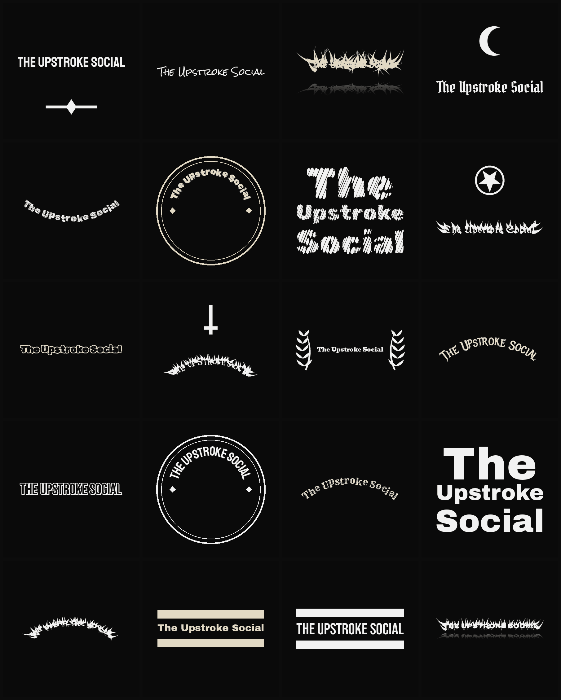 Twenty The Upstroke Social band logo ideas — different faces, treatments and spike settings