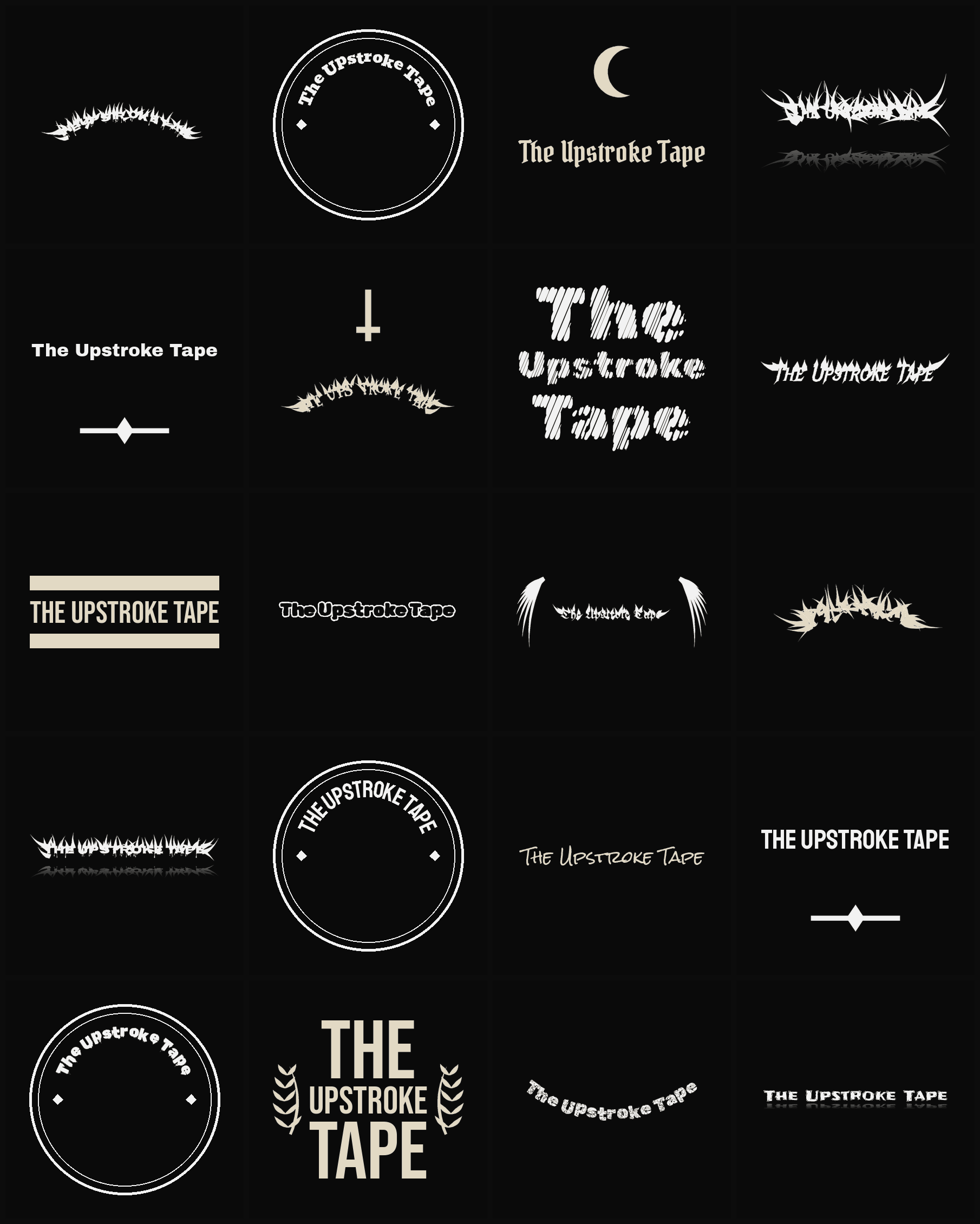 Twenty The Upstroke Tape band logo ideas — different faces, treatments and spike settings