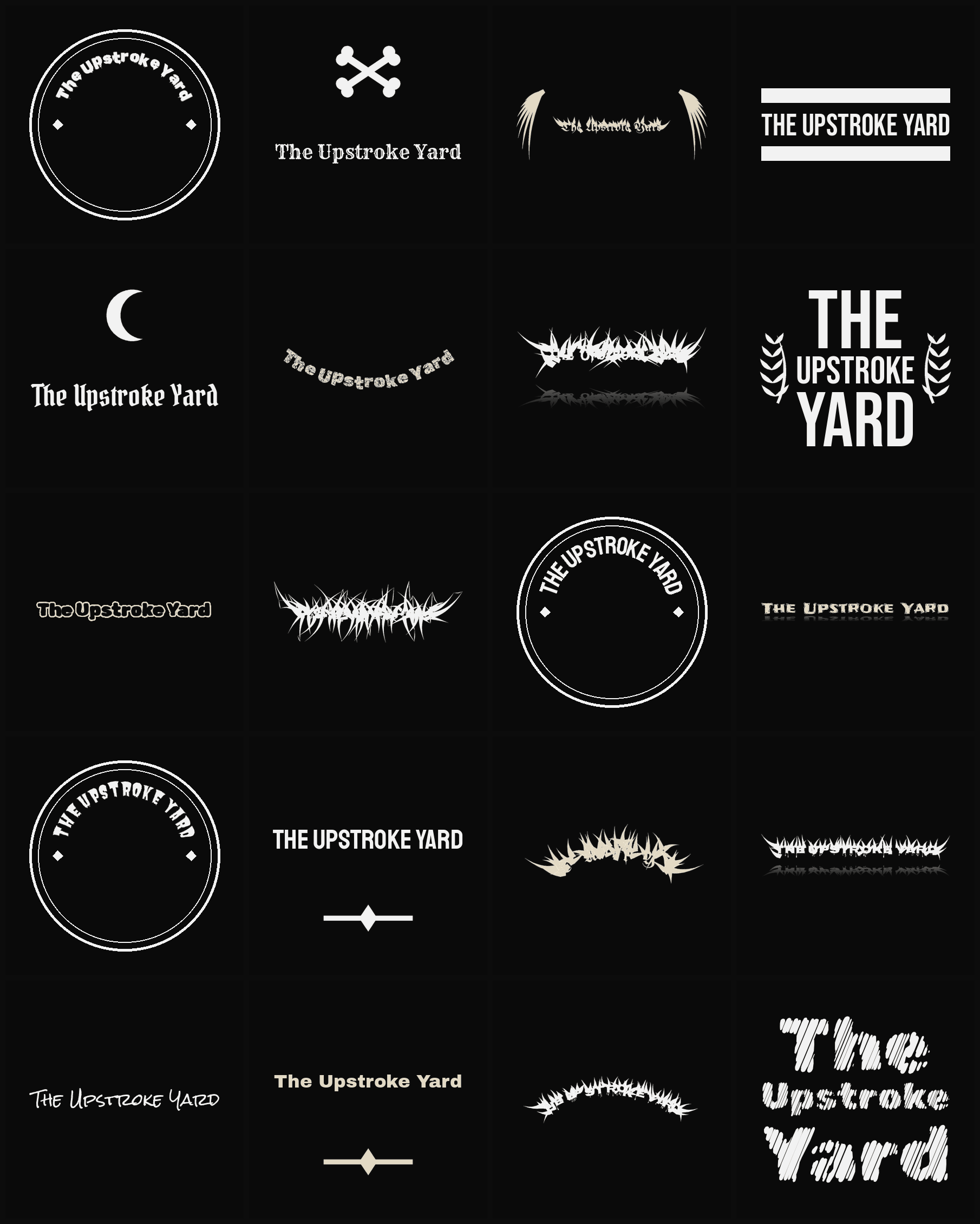 Twenty The Upstroke Yard band logo ideas — different faces, treatments and spike settings