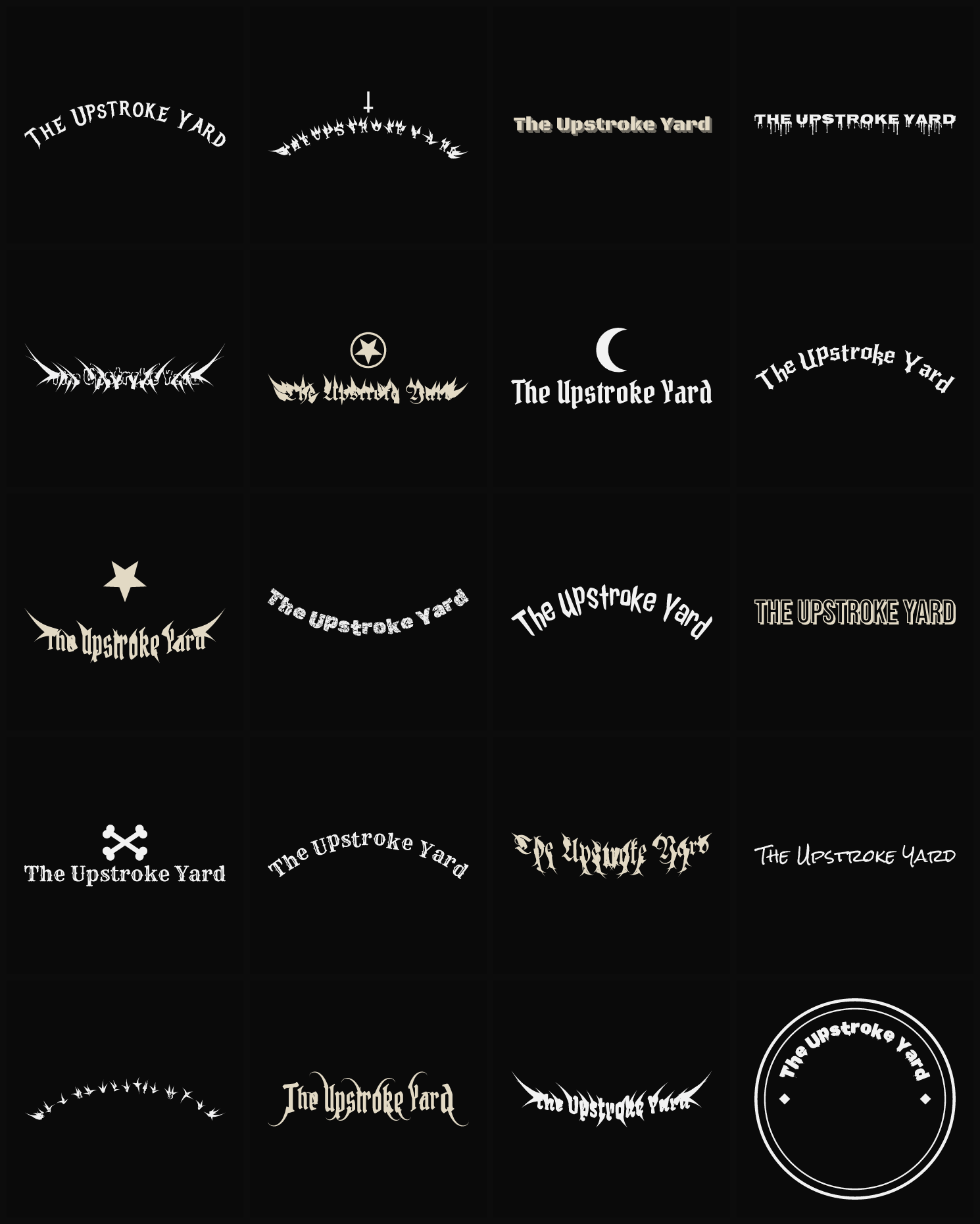 Twenty The Upstroke Yard band logo ideas — different faces, treatments and spike settings