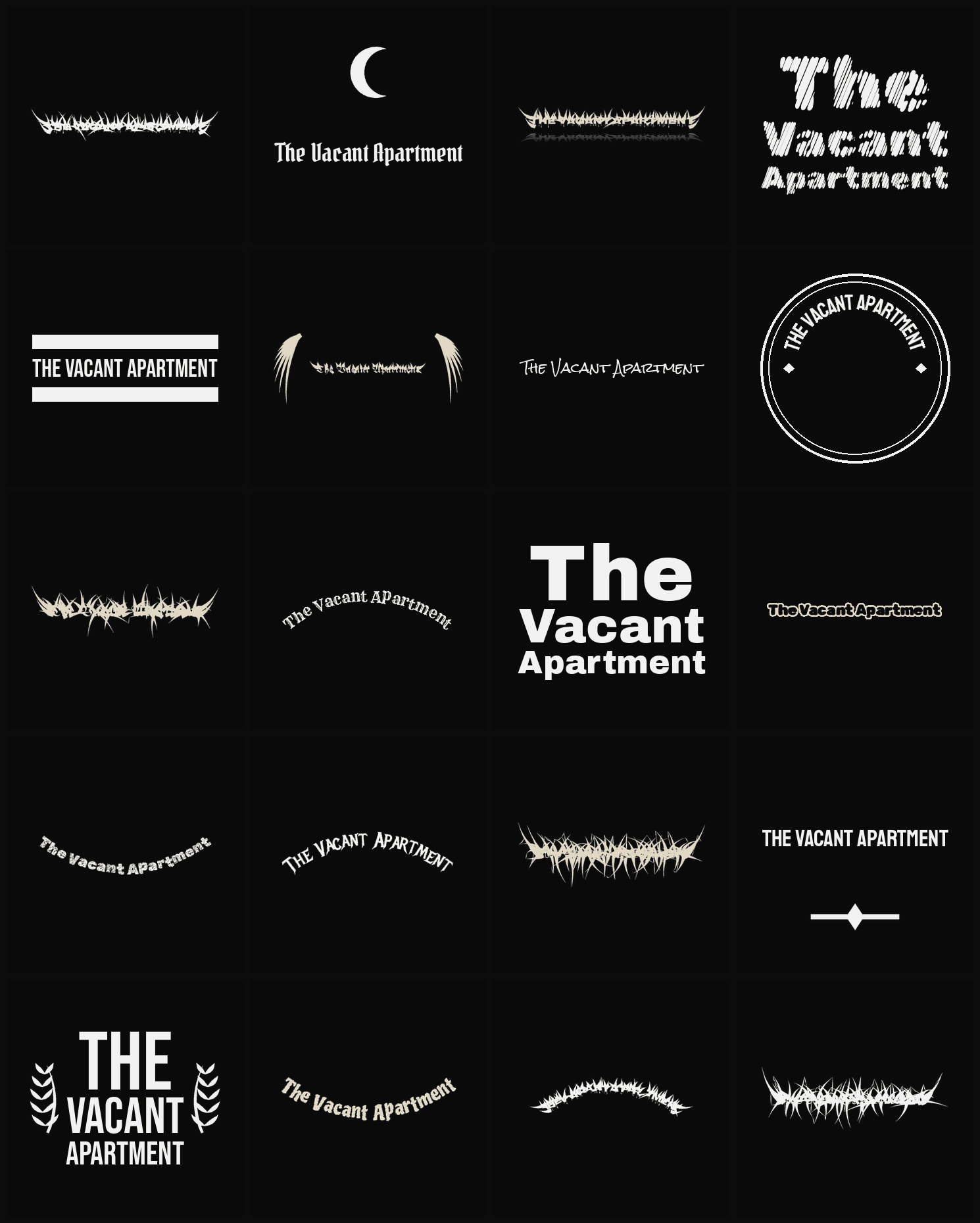 Twenty The Vacant Apartment band logo ideas — different faces, treatments and spike settings