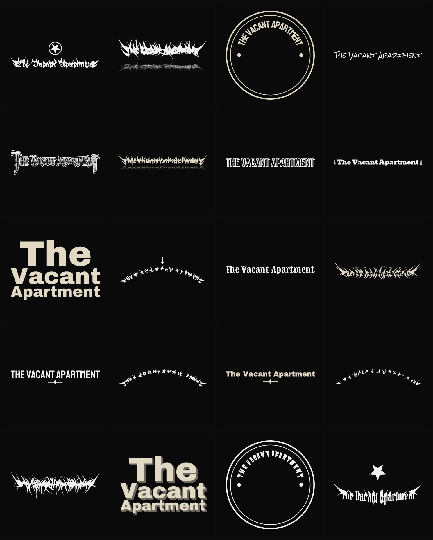 Twenty The Vacant Apartment band logo ideas — different faces, treatments and spike settings