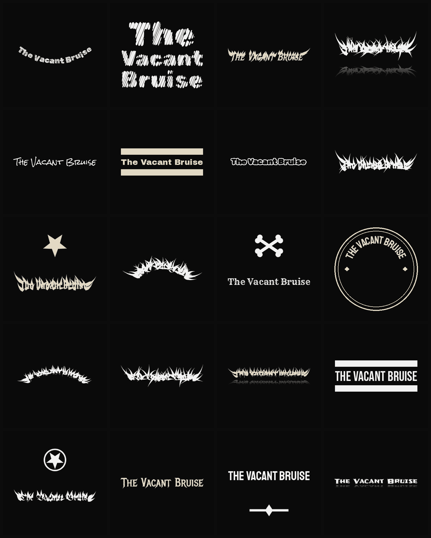 Twenty The Vacant Bruise band logo ideas — different faces, treatments and spike settings