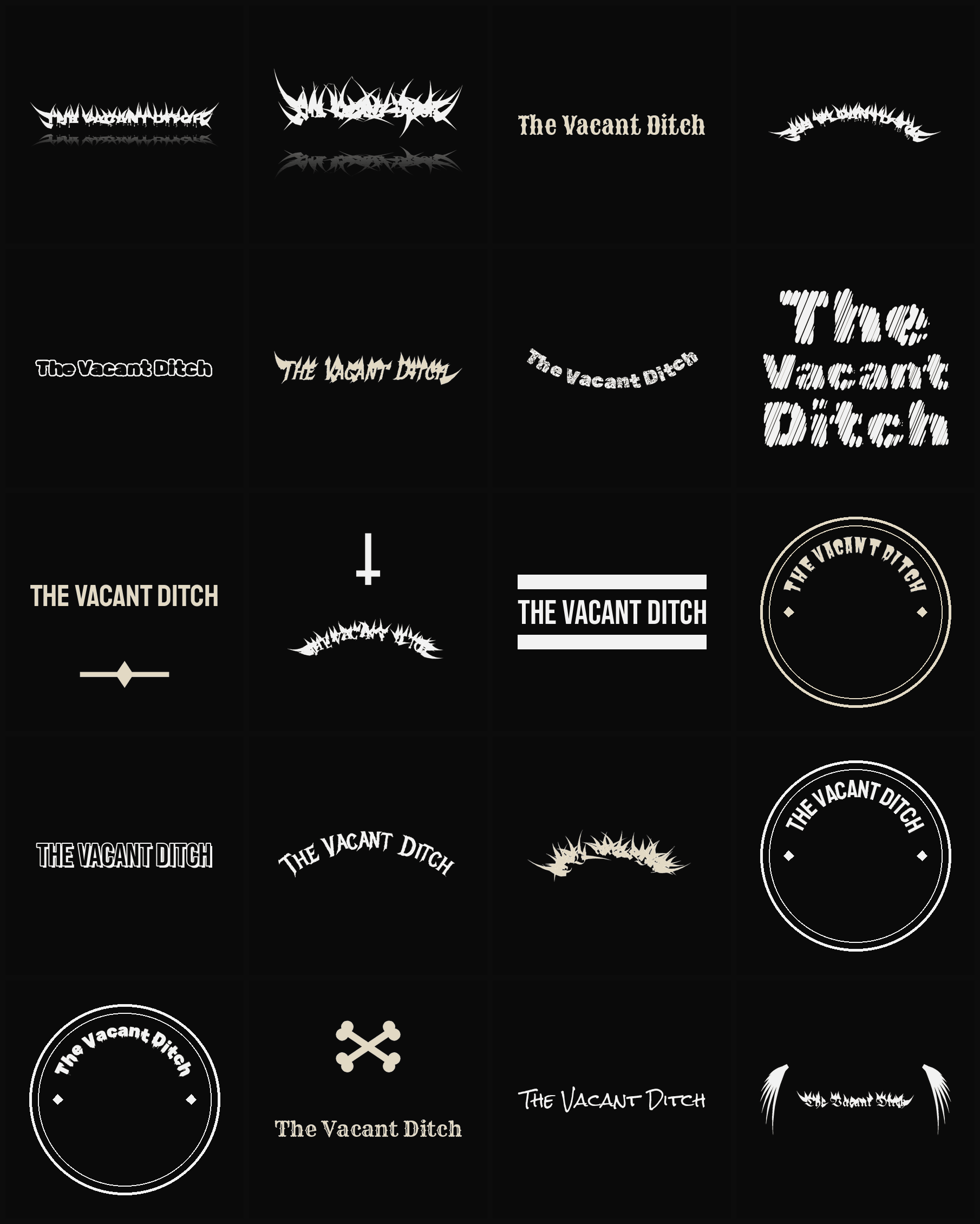 Twenty The Vacant Ditch band logo ideas — different faces, treatments and spike settings