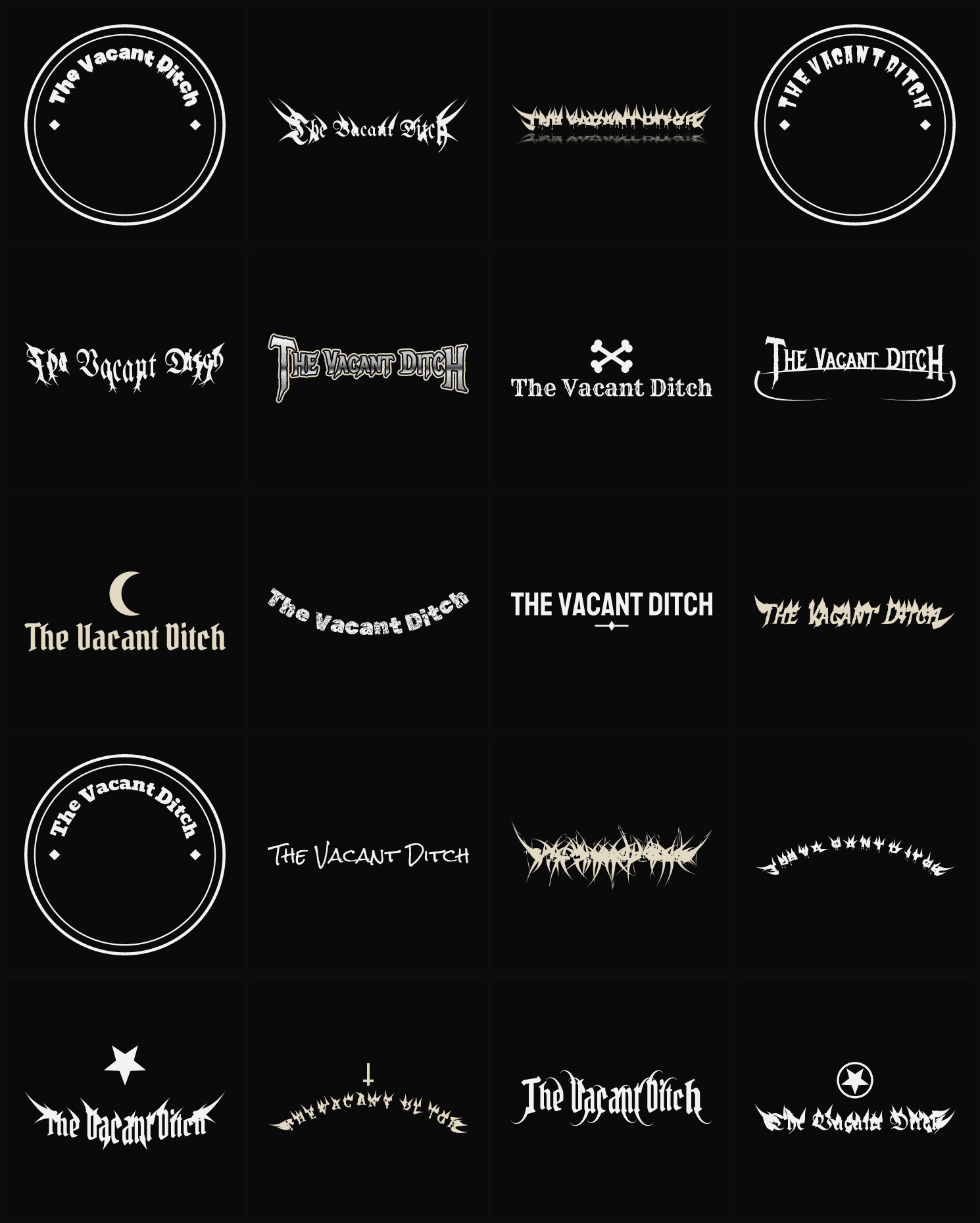 Twenty The Vacant Ditch band logo ideas — different faces, treatments and spike settings