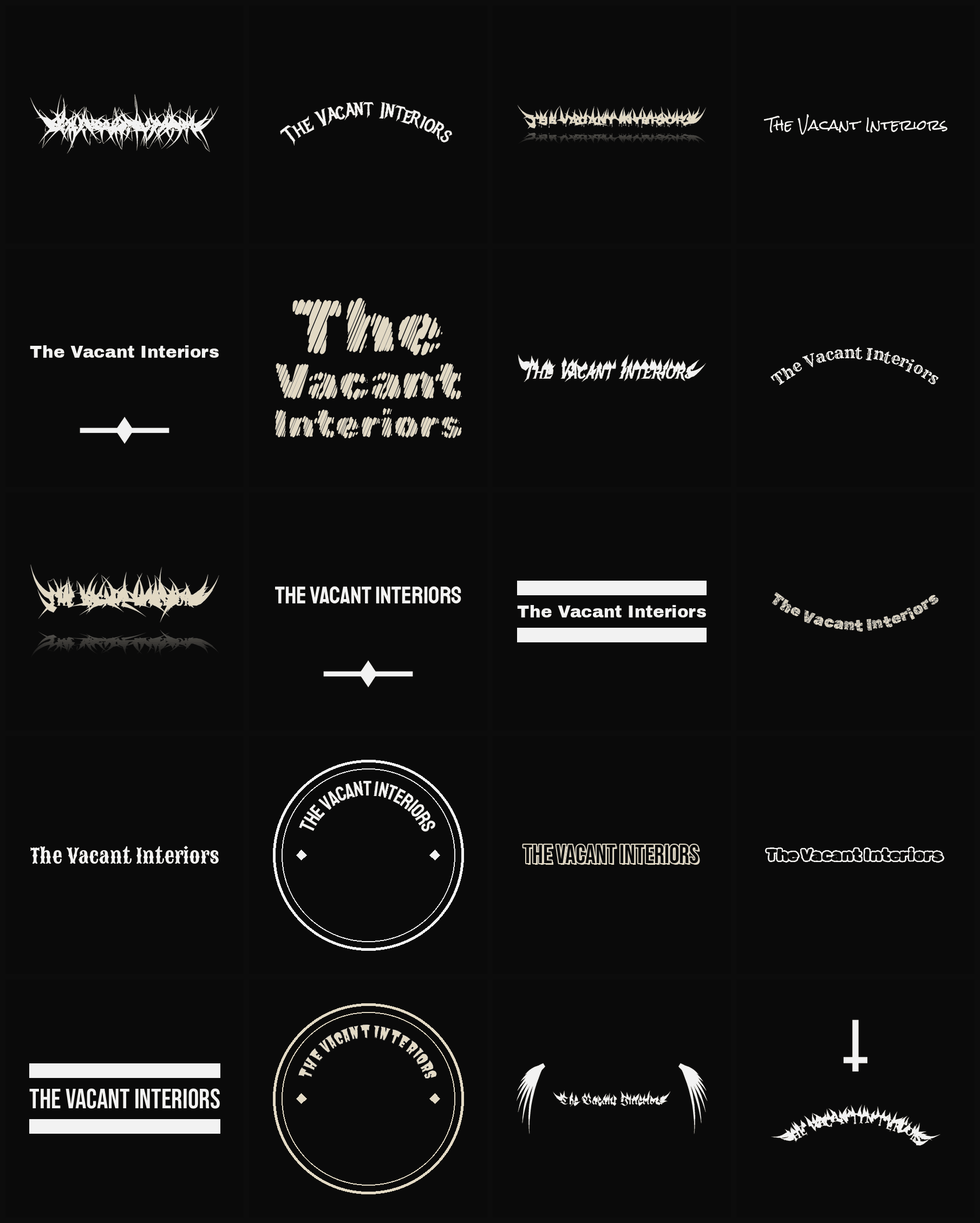 Twenty The Vacant Interiors band logo ideas — different faces, treatments and spike settings