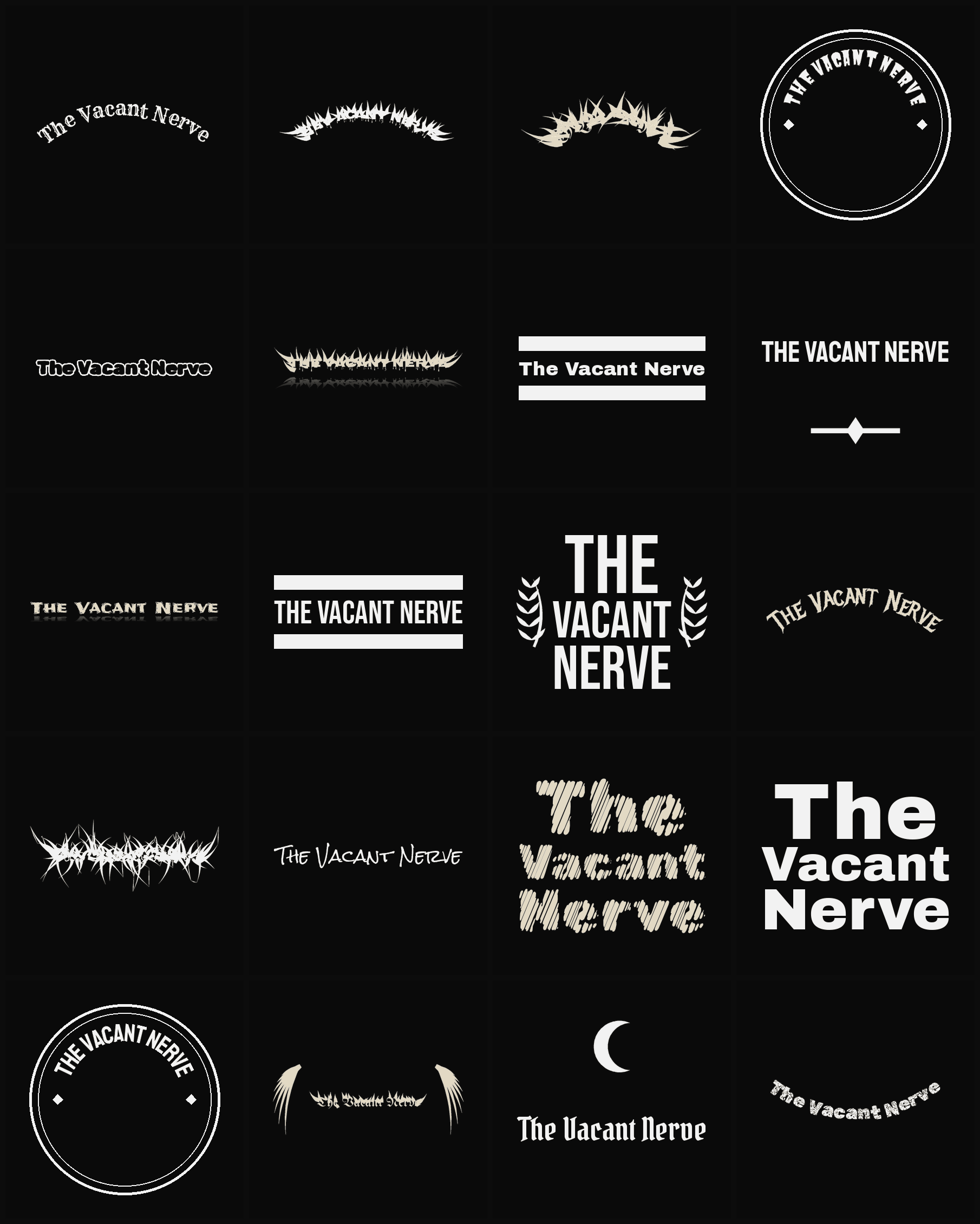 Twenty The Vacant Nerve band logo ideas — different faces, treatments and spike settings