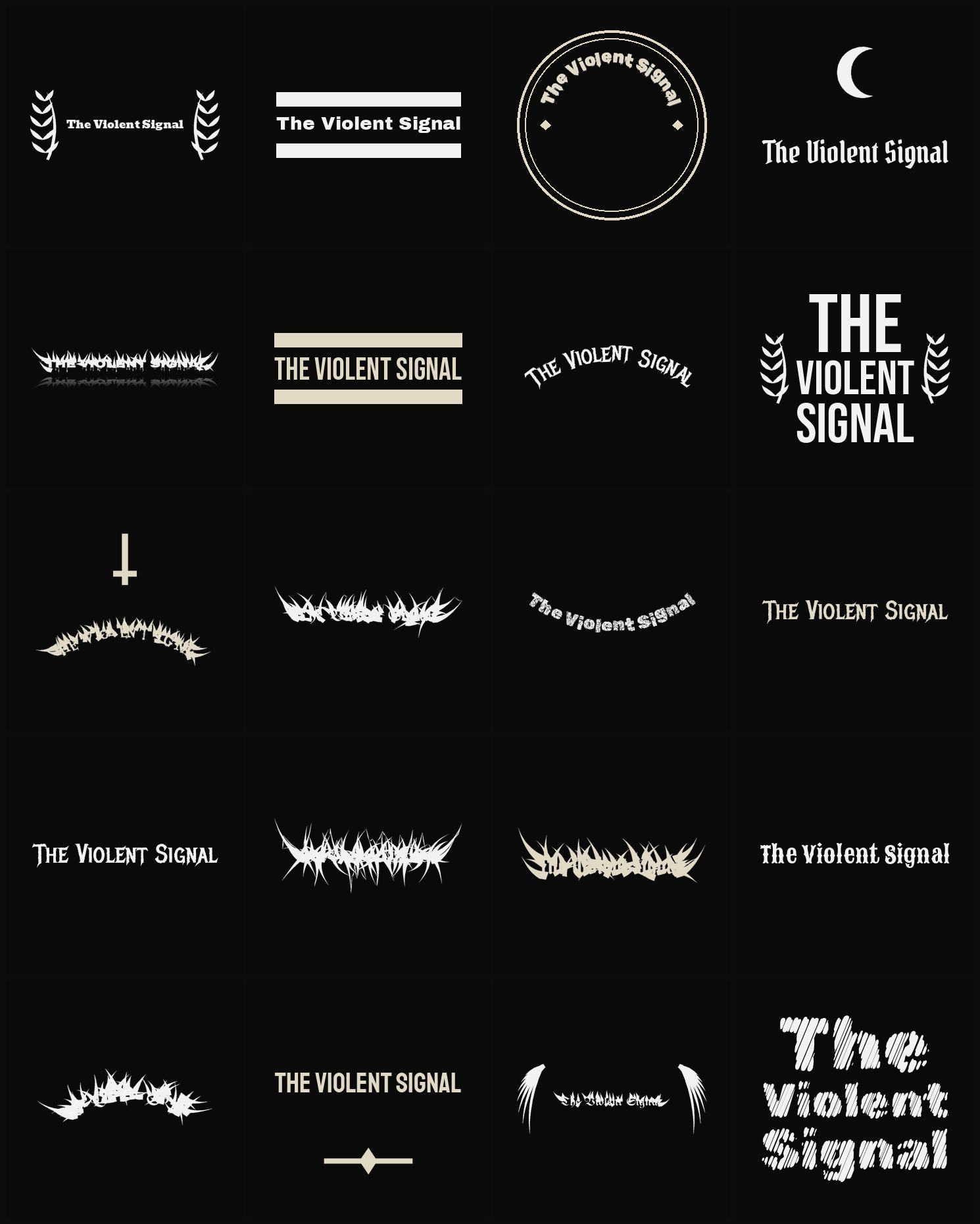 Twenty The Violent Signal band logo ideas — different faces, treatments and spike settings