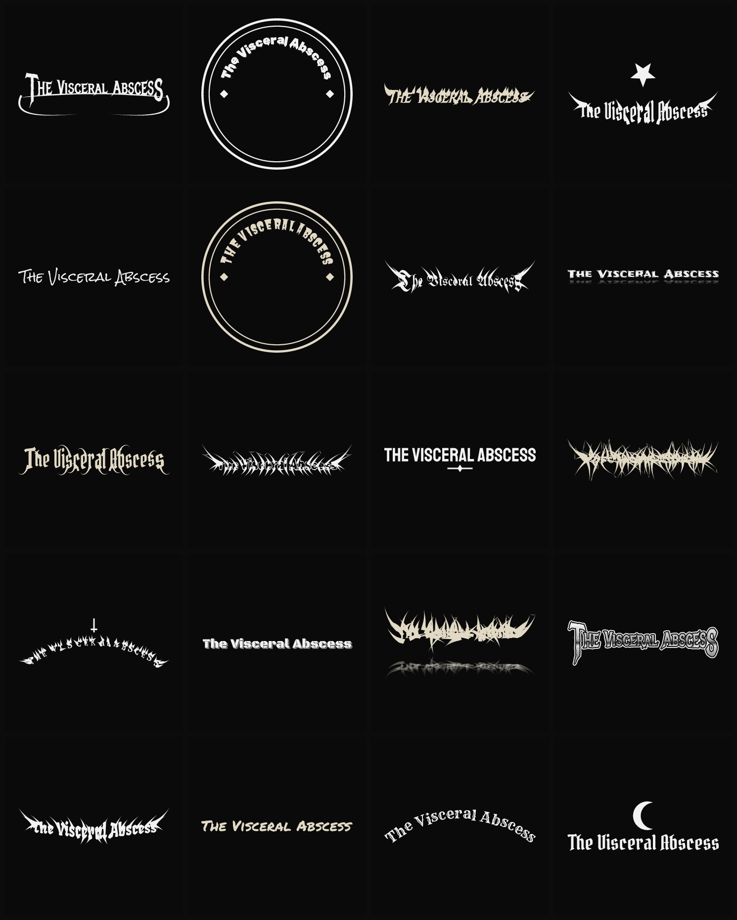Twenty The Visceral Abscess band logo ideas — different faces, treatments and spike settings