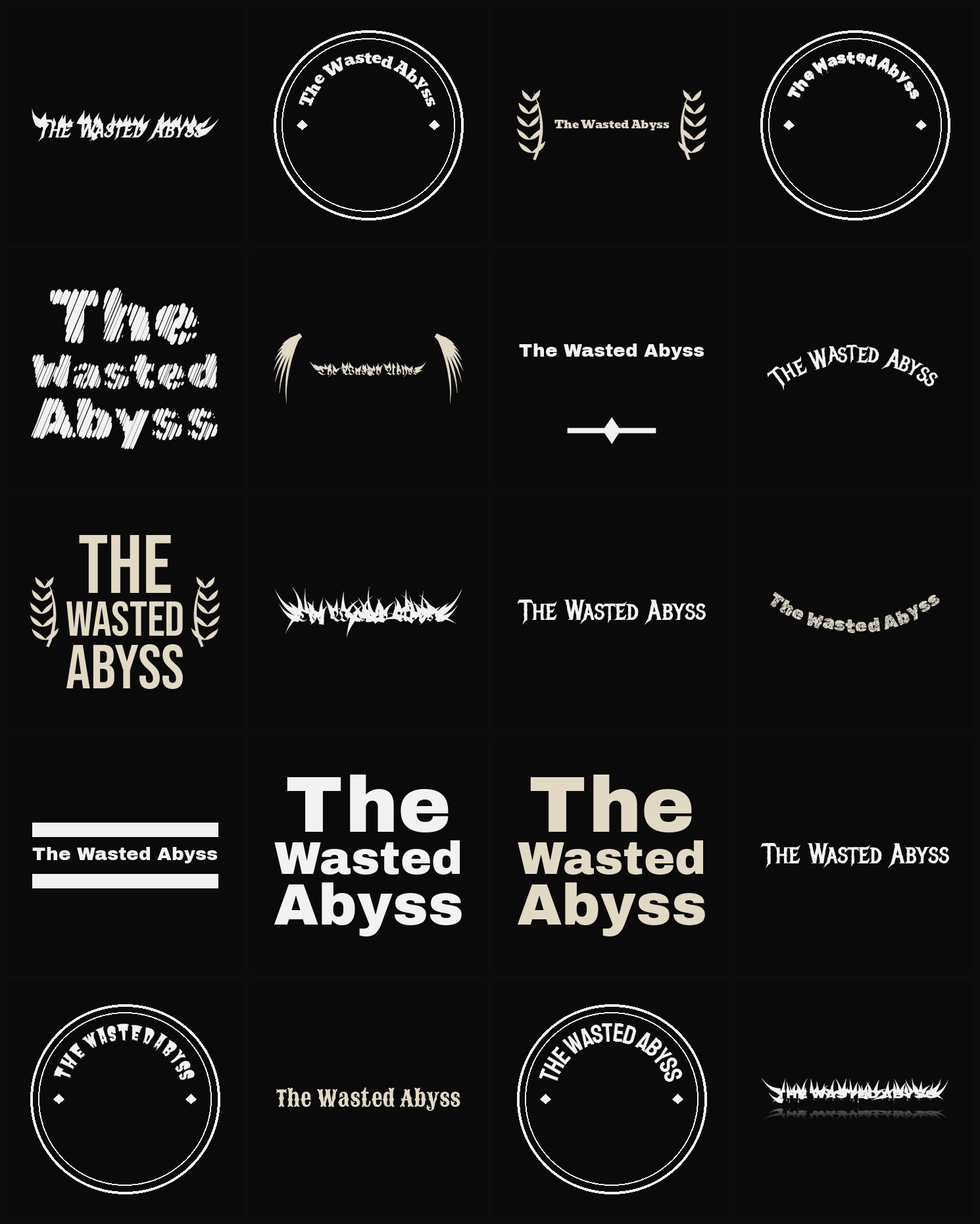 Twenty The Wasted Abyss band logo ideas — different faces, treatments and spike settings