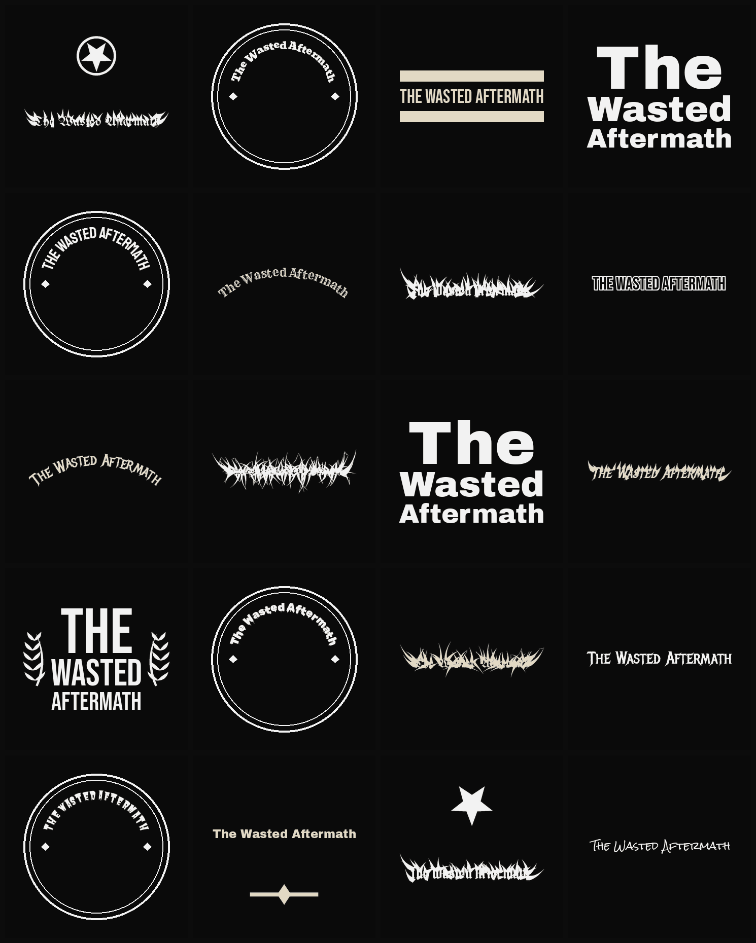Twenty The Wasted Aftermath band logo ideas — different faces, treatments and spike settings