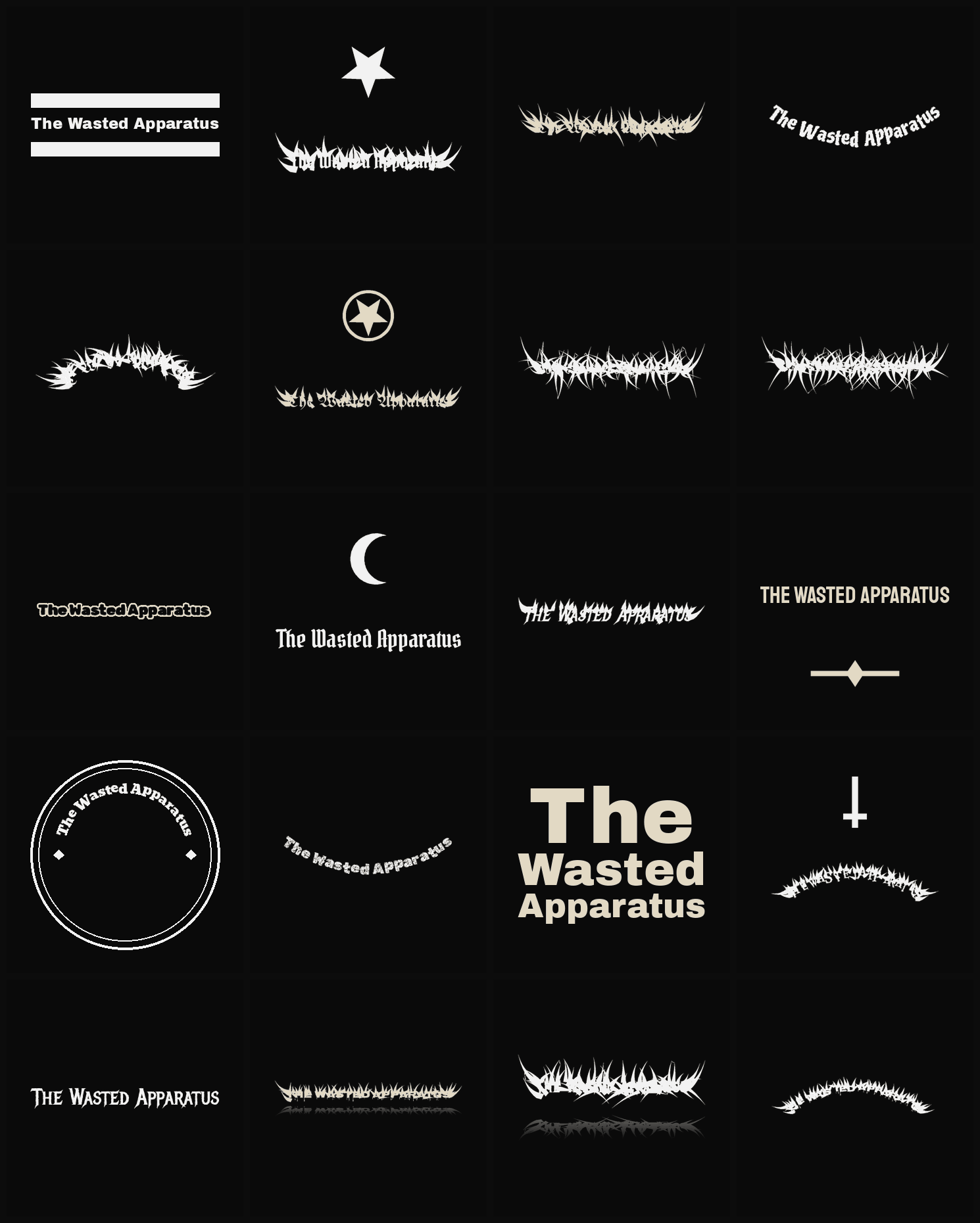 Twenty The Wasted Apparatus band logo ideas — different faces, treatments and spike settings