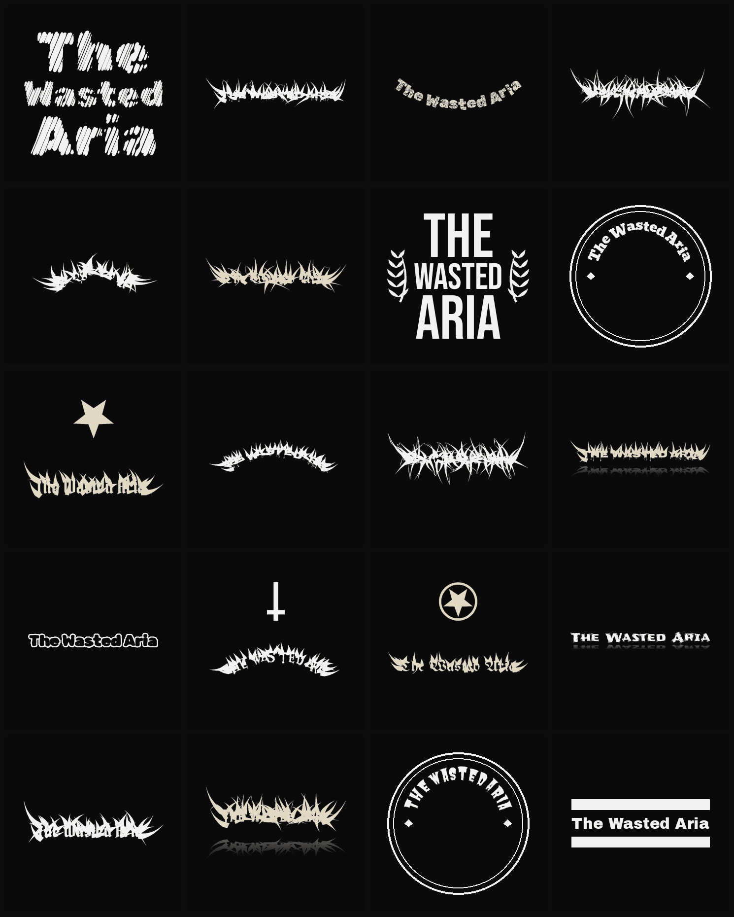 Twenty The Wasted Aria band logo ideas — different faces, treatments and spike settings