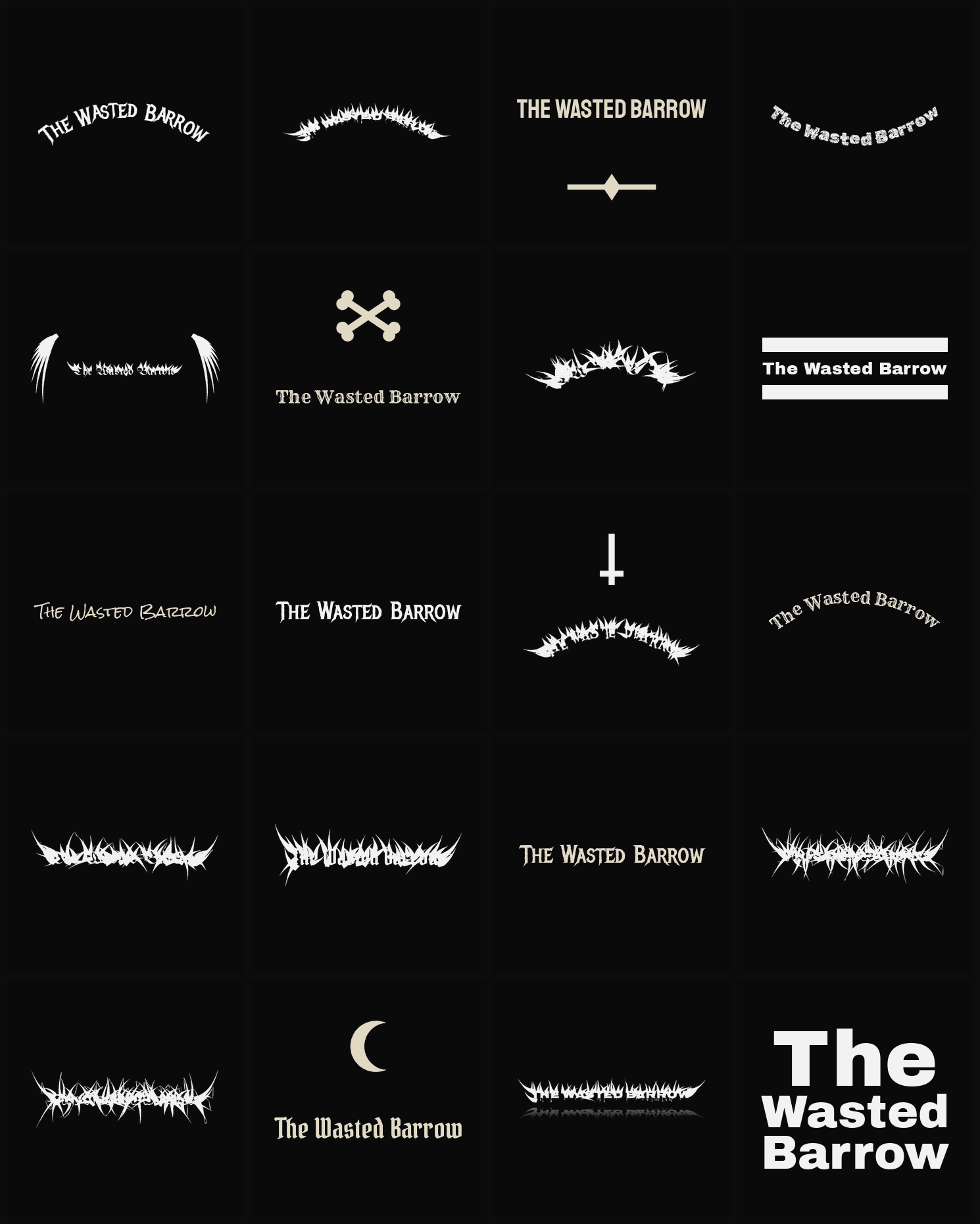 Twenty The Wasted Barrow band logo ideas — different faces, treatments and spike settings