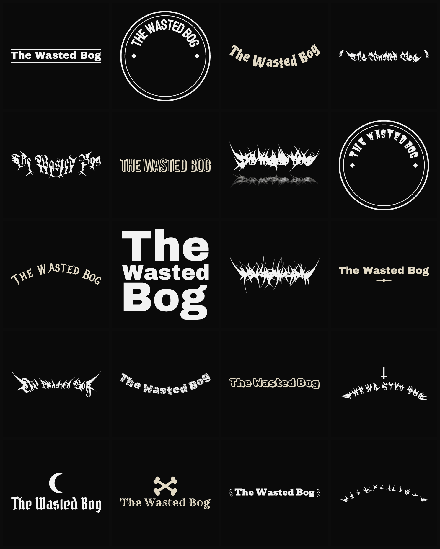 Twenty The Wasted Bog band logo ideas — different faces, treatments and spike settings