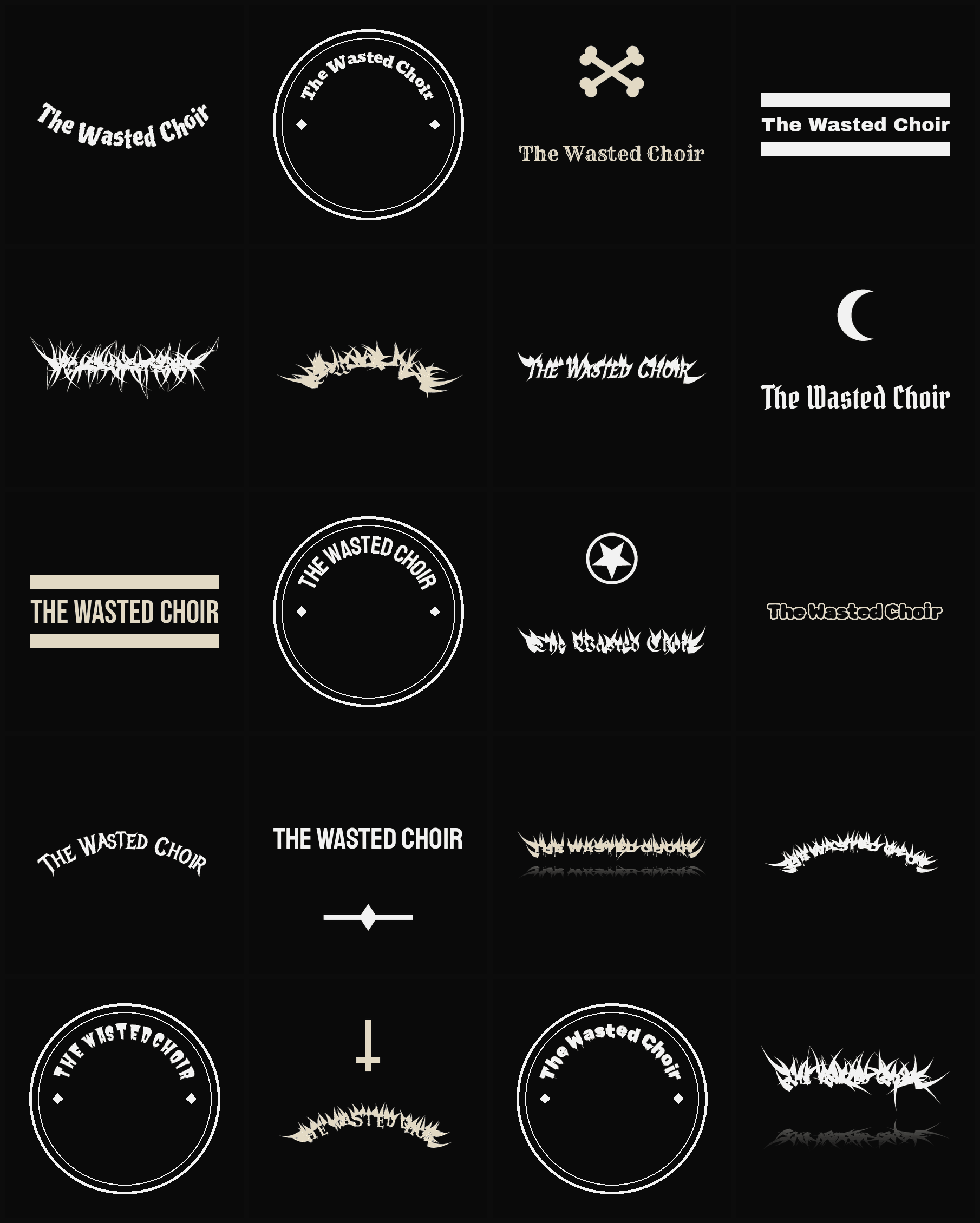 Twenty The Wasted Choir band logo ideas — different faces, treatments and spike settings