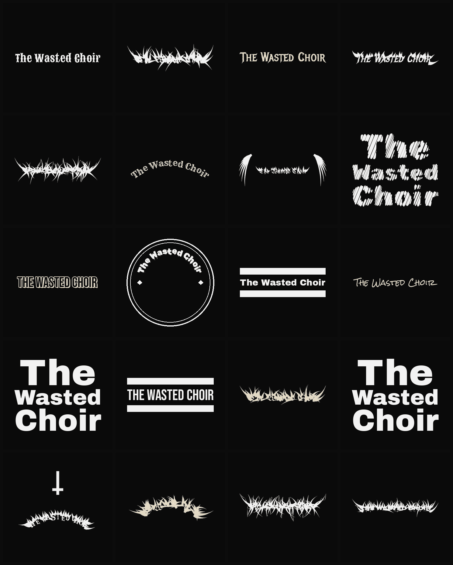 Twenty The Wasted Choir band logo ideas — different faces, treatments and spike settings