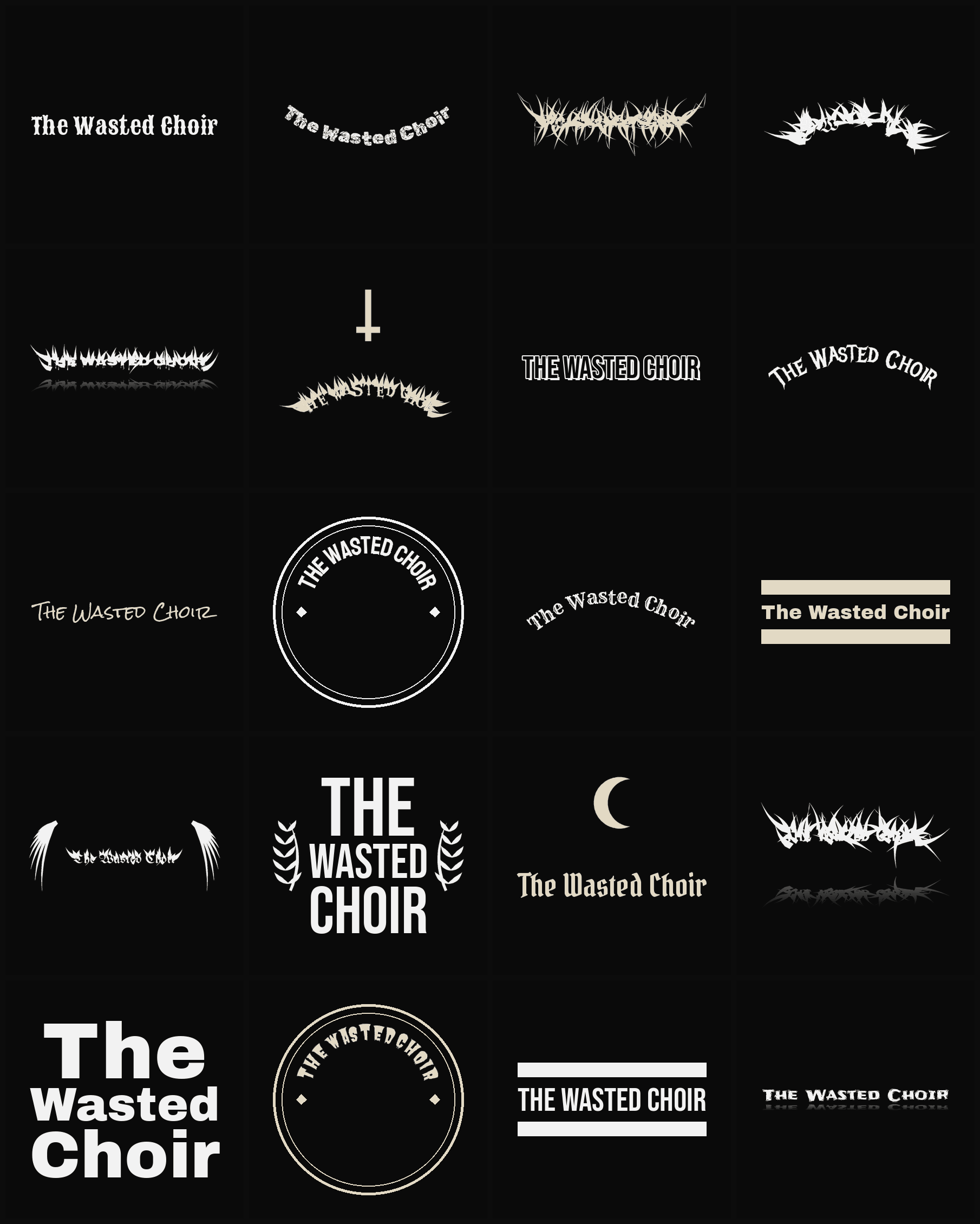 Twenty The Wasted Choir band logo ideas — different faces, treatments and spike settings