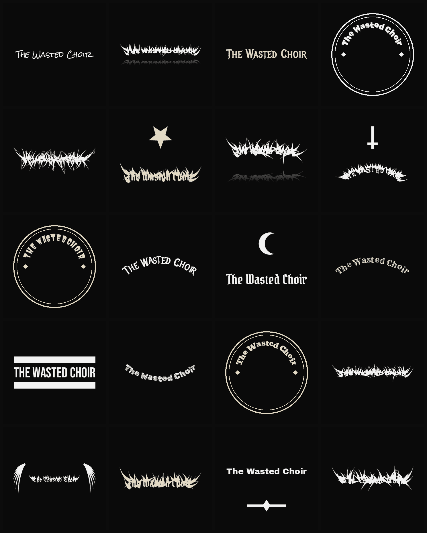 Twenty The Wasted Choir band logo ideas — different faces, treatments and spike settings