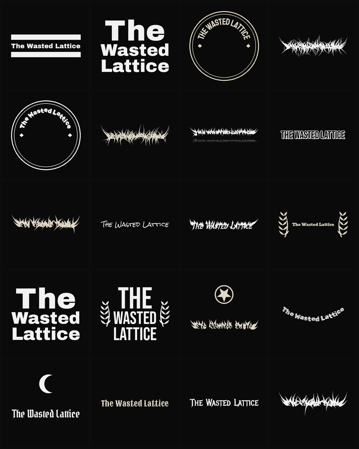 Twenty The Wasted Lattice band logo ideas — different faces, treatments and spike settings