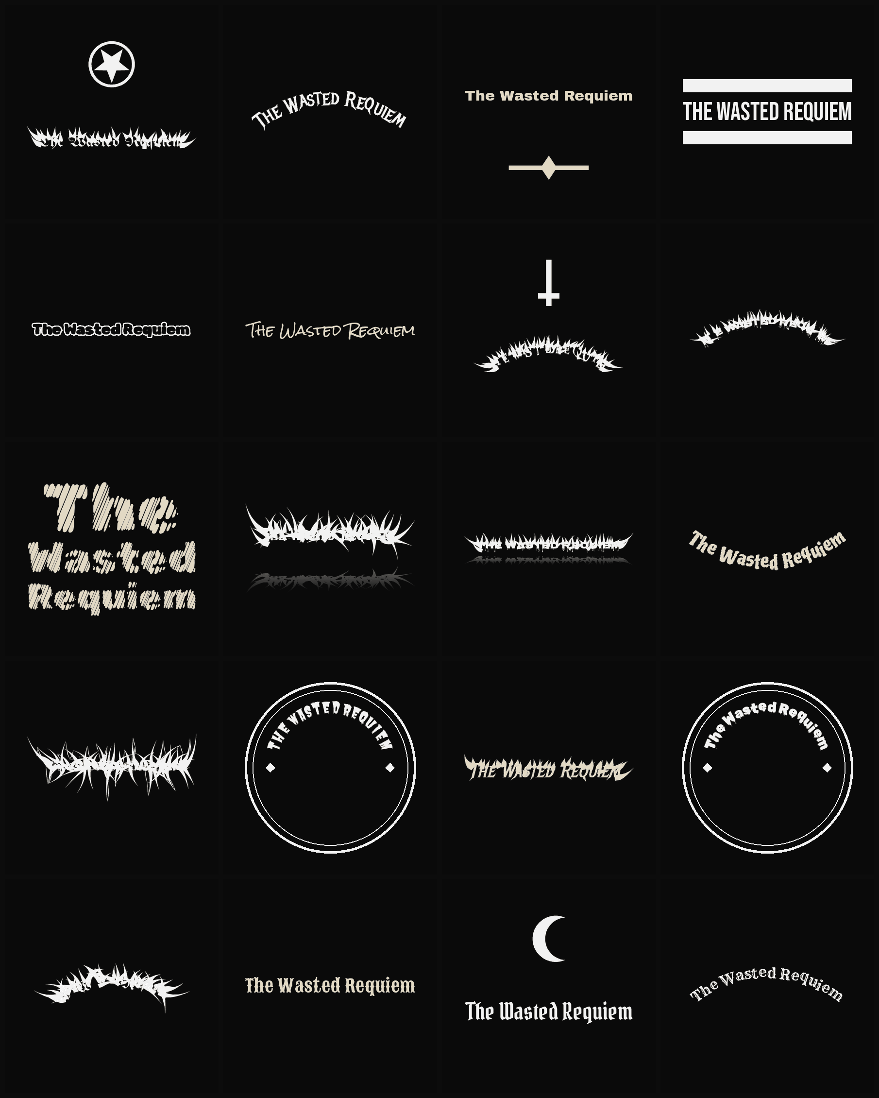 Twenty The Wasted Requiem band logo ideas — different faces, treatments and spike settings