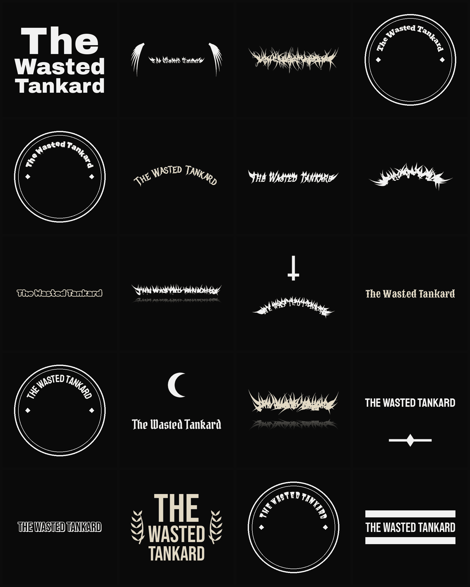 Twenty The Wasted Tankard band logo ideas — different faces, treatments and spike settings