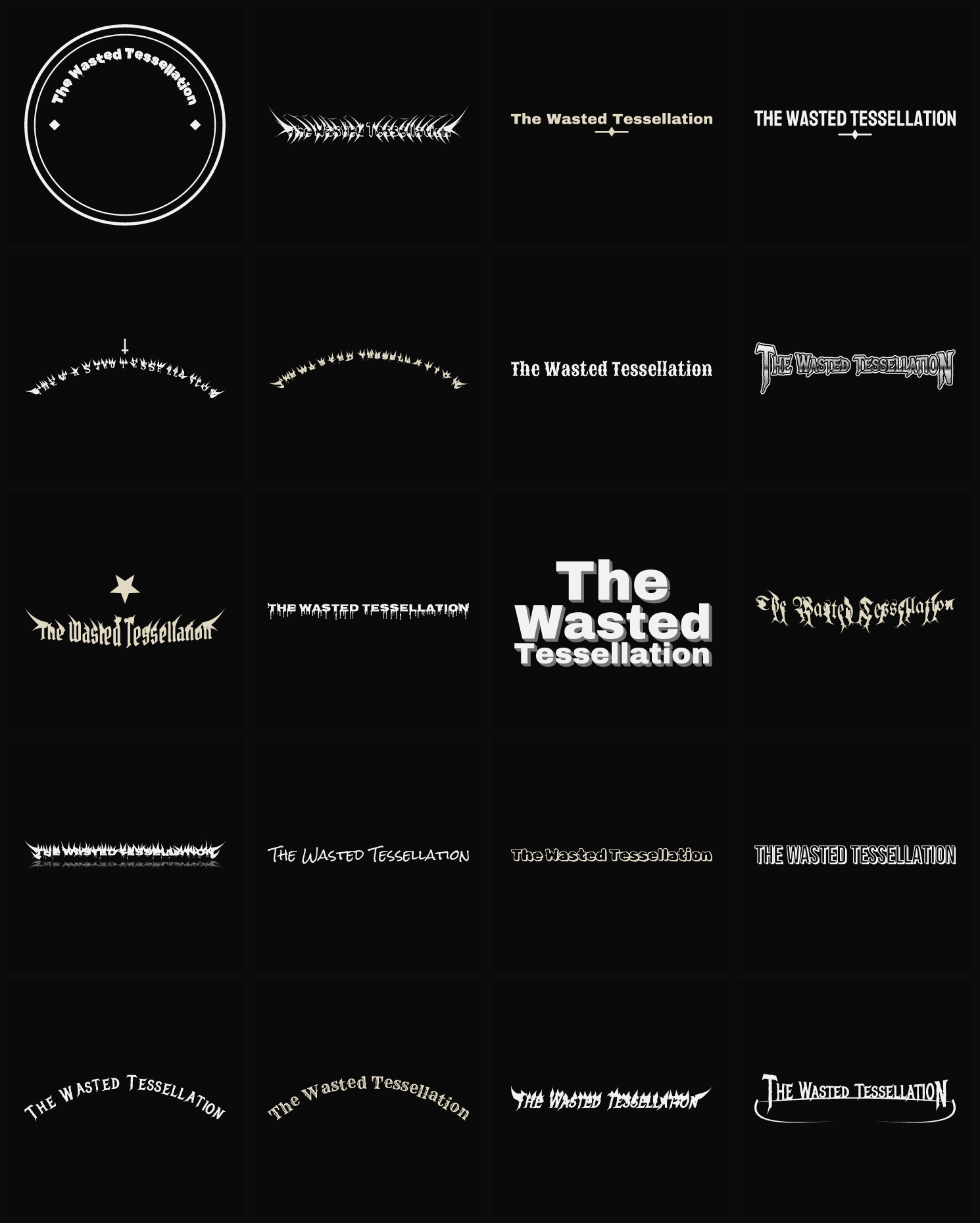 Twenty The Wasted Tessellation band logo ideas — different faces, treatments and spike settings