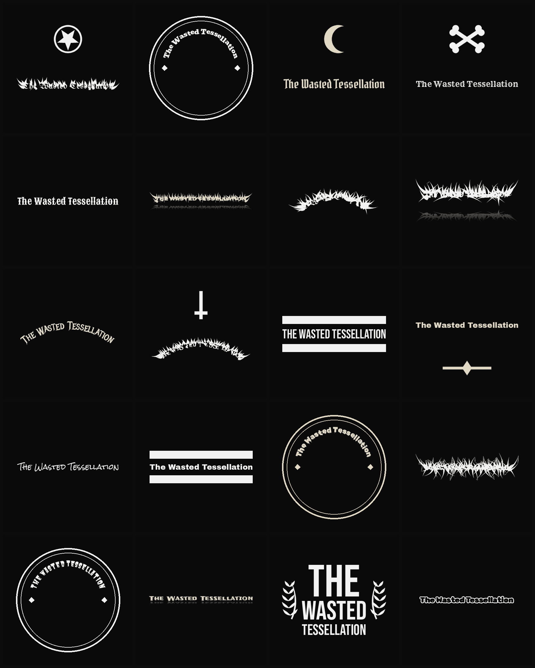 Twenty The Wasted Tessellation band logo ideas — different faces, treatments and spike settings