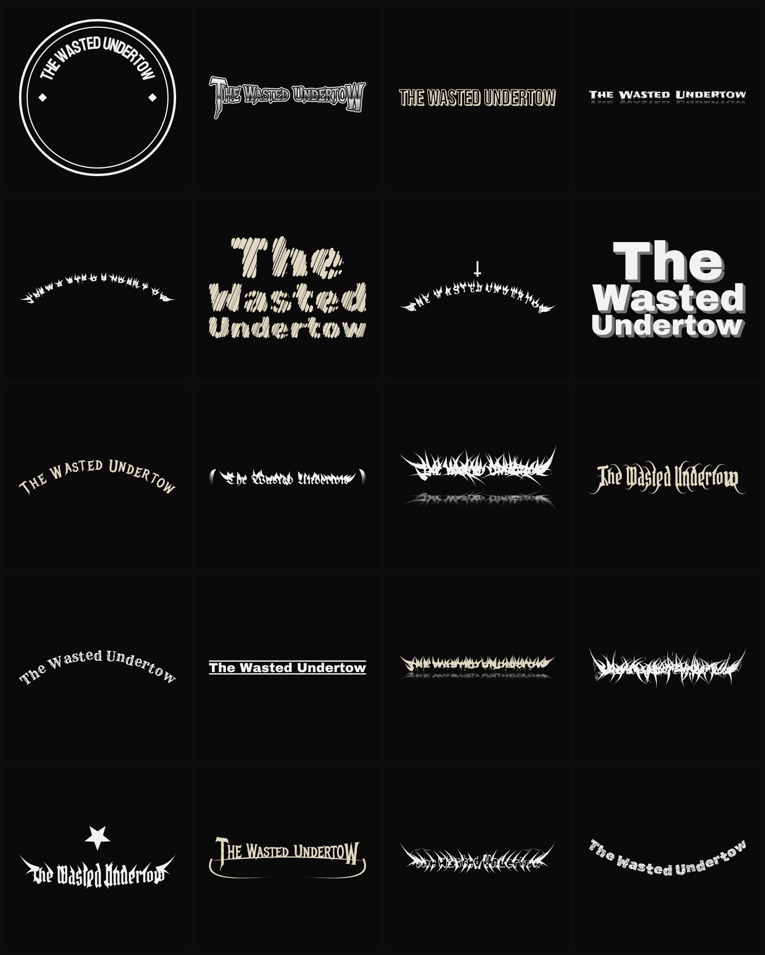 Twenty The Wasted Undertow band logo ideas — different faces, treatments and spike settings