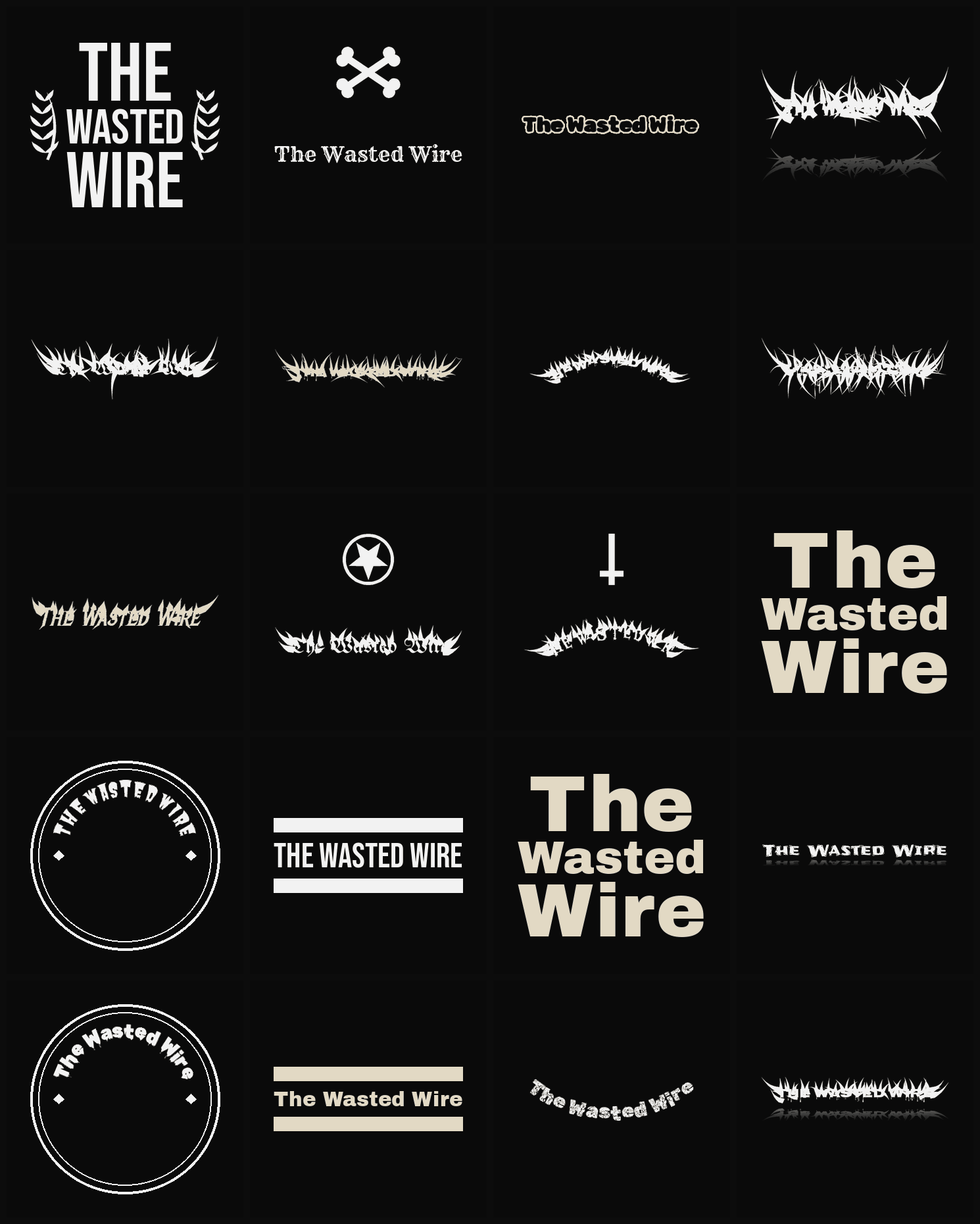 Twenty The Wasted Wire band logo ideas — different faces, treatments and spike settings