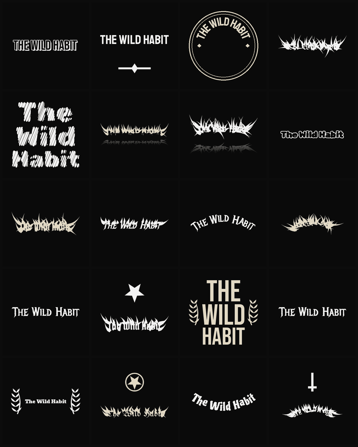 Twenty The Wild Habit band logo ideas — different faces, treatments and spike settings