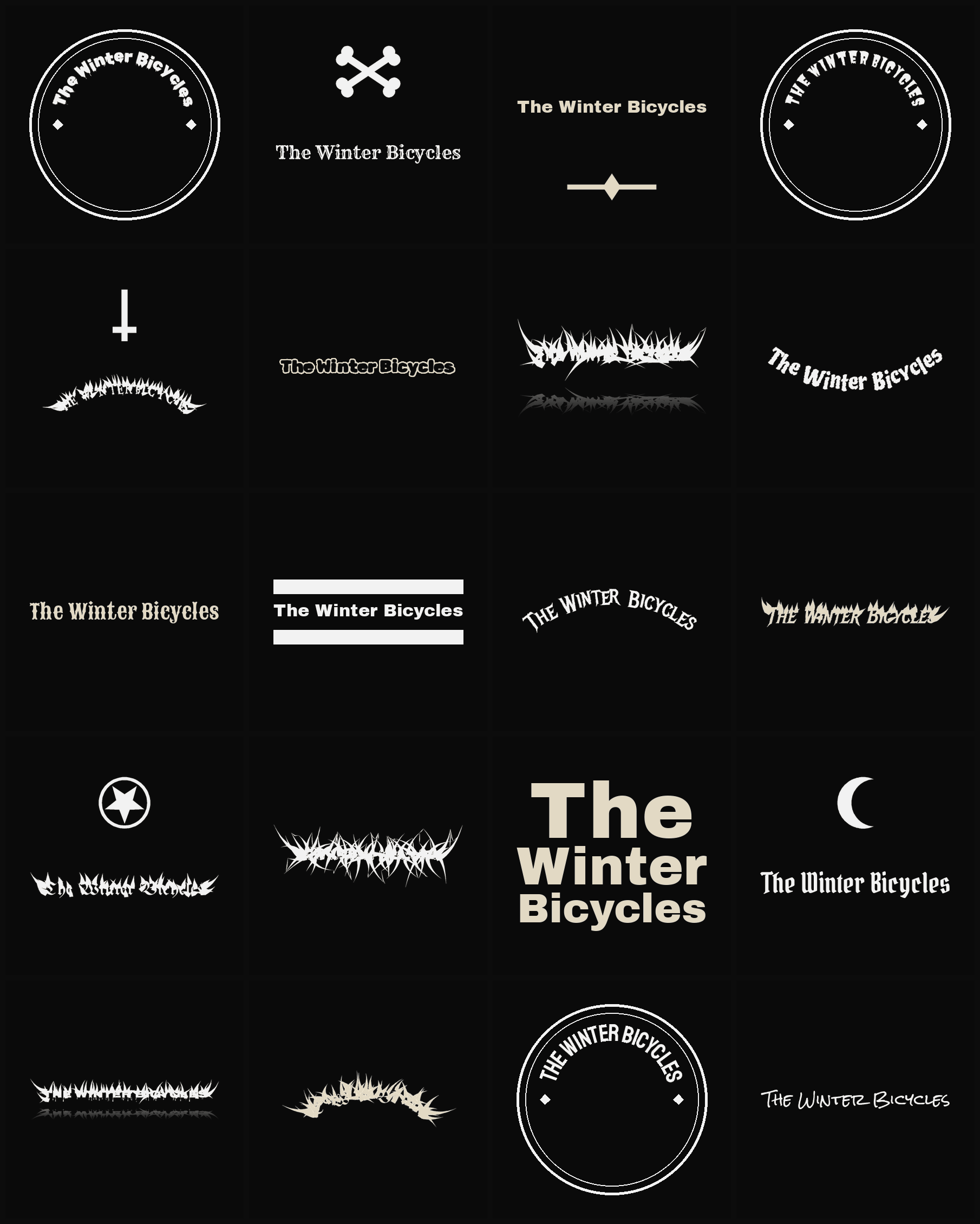 Twenty The Winter Bicycles band logo ideas — different faces, treatments and spike settings