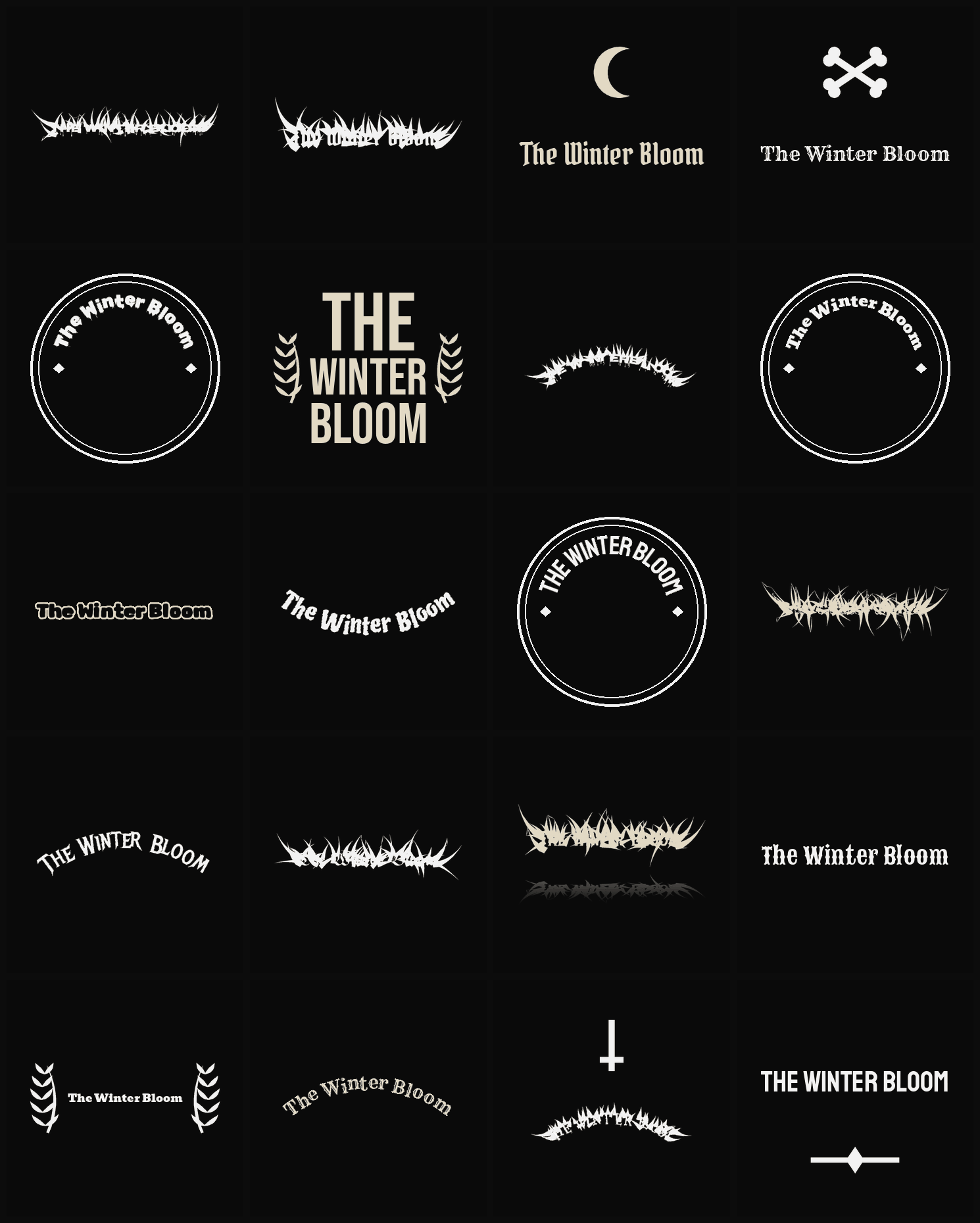Twenty The Winter Bloom band logo ideas — different faces, treatments and spike settings