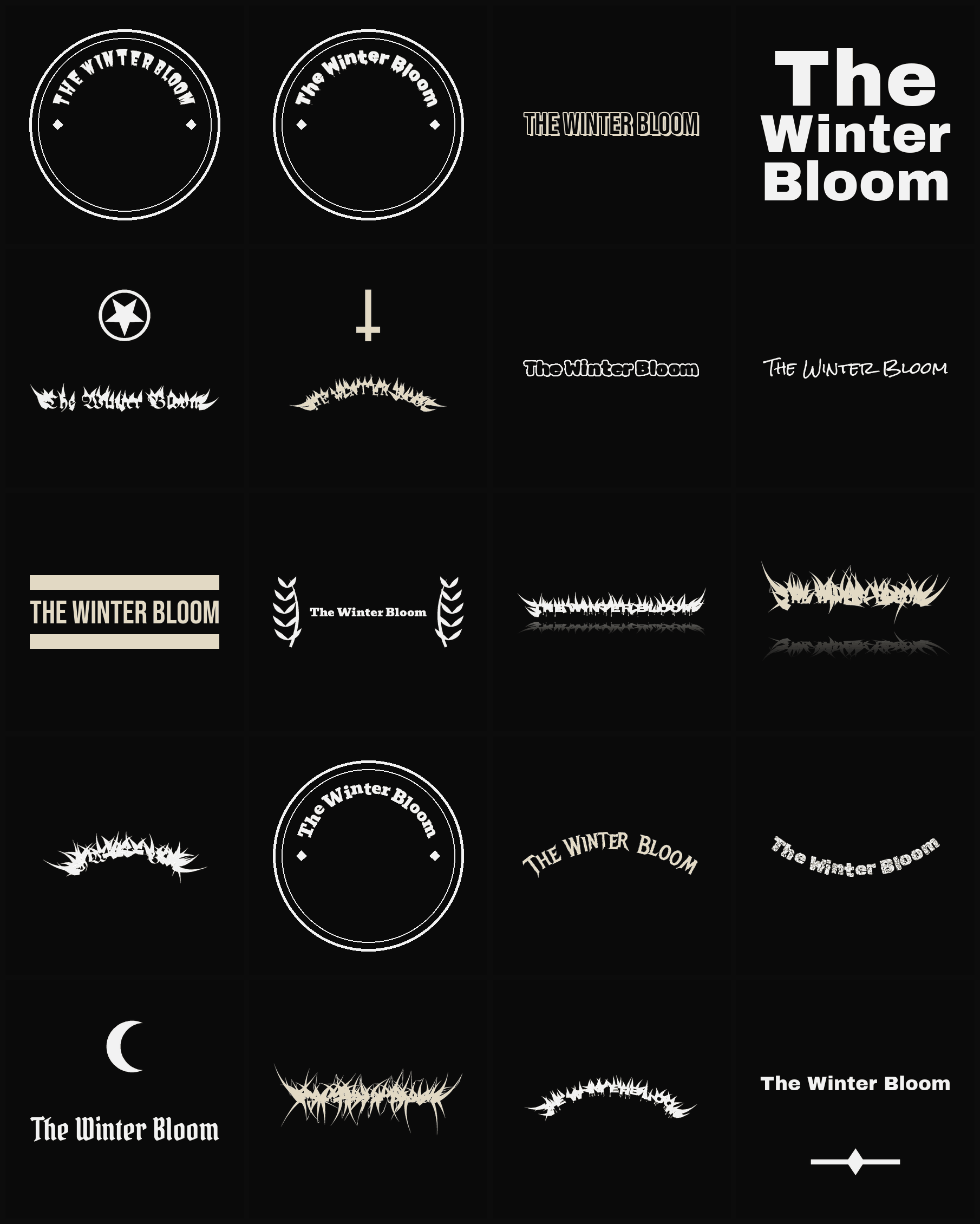 Twenty The Winter Bloom band logo ideas — different faces, treatments and spike settings