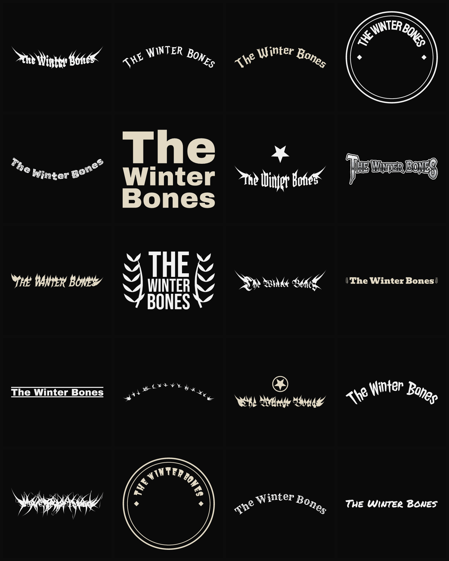 Twenty The Winter Bones band logo ideas — different faces, treatments and spike settings