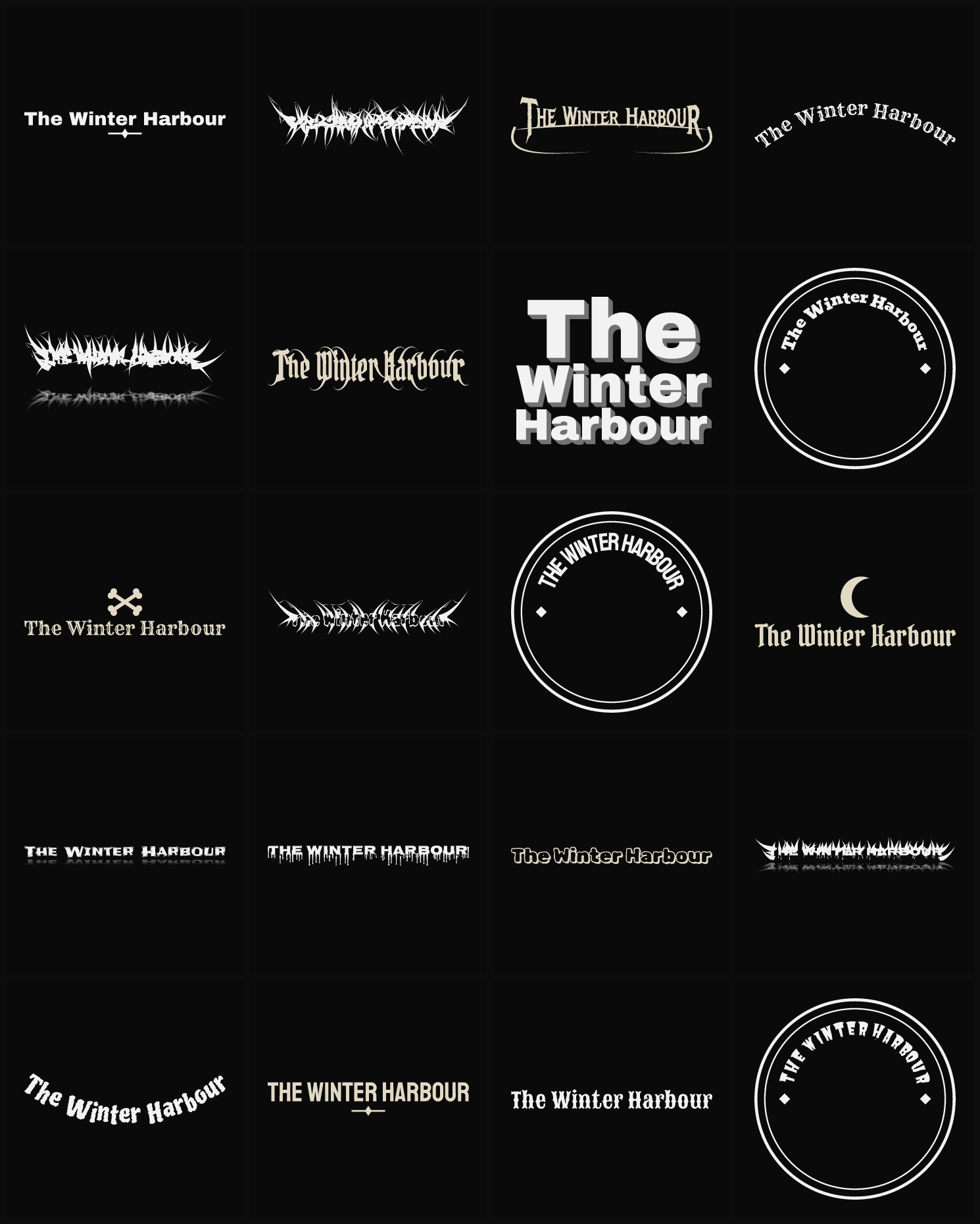 Twenty The Winter Harbour band logo ideas — different faces, treatments and spike settings