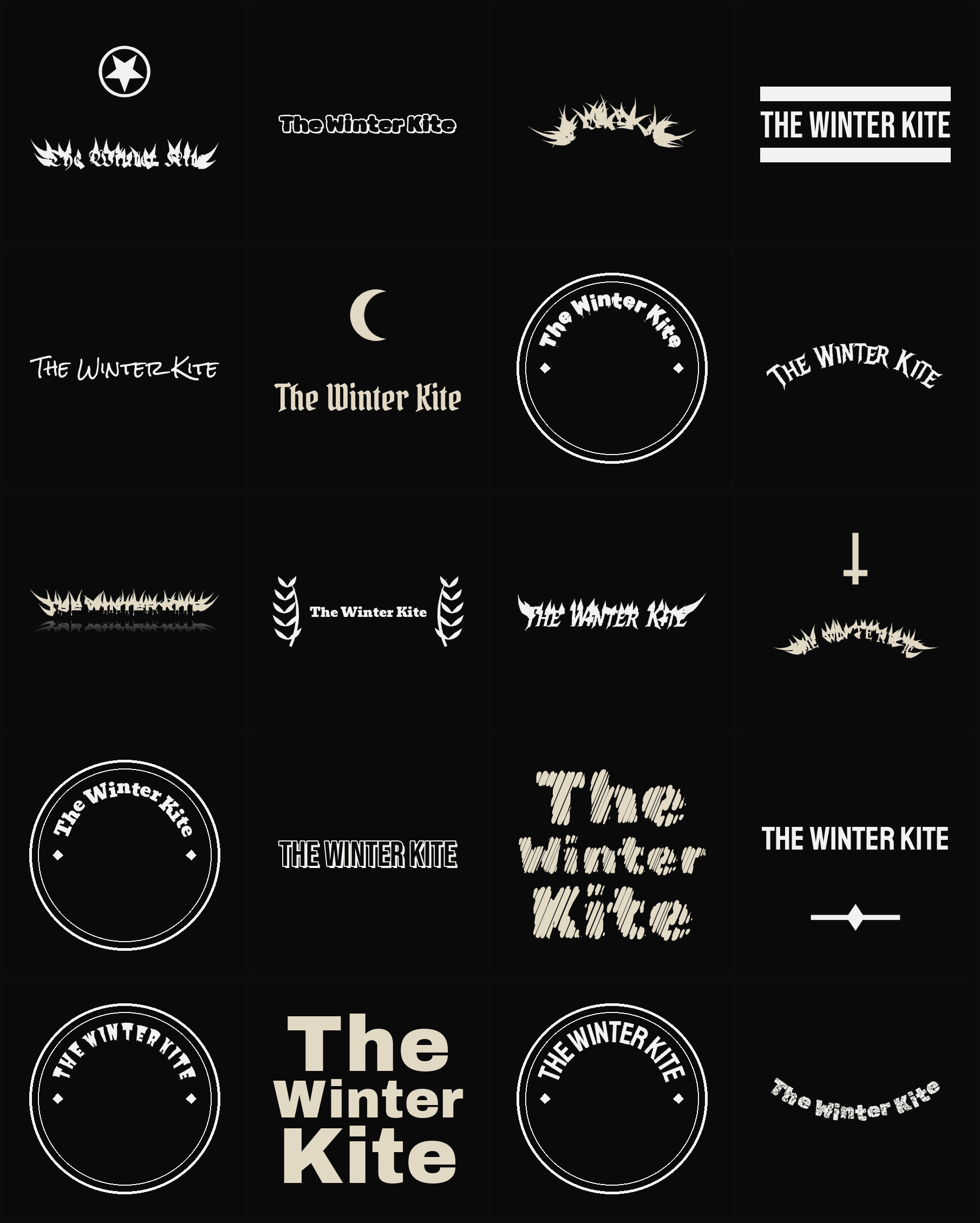 Twenty The Winter Kite band logo ideas — different faces, treatments and spike settings