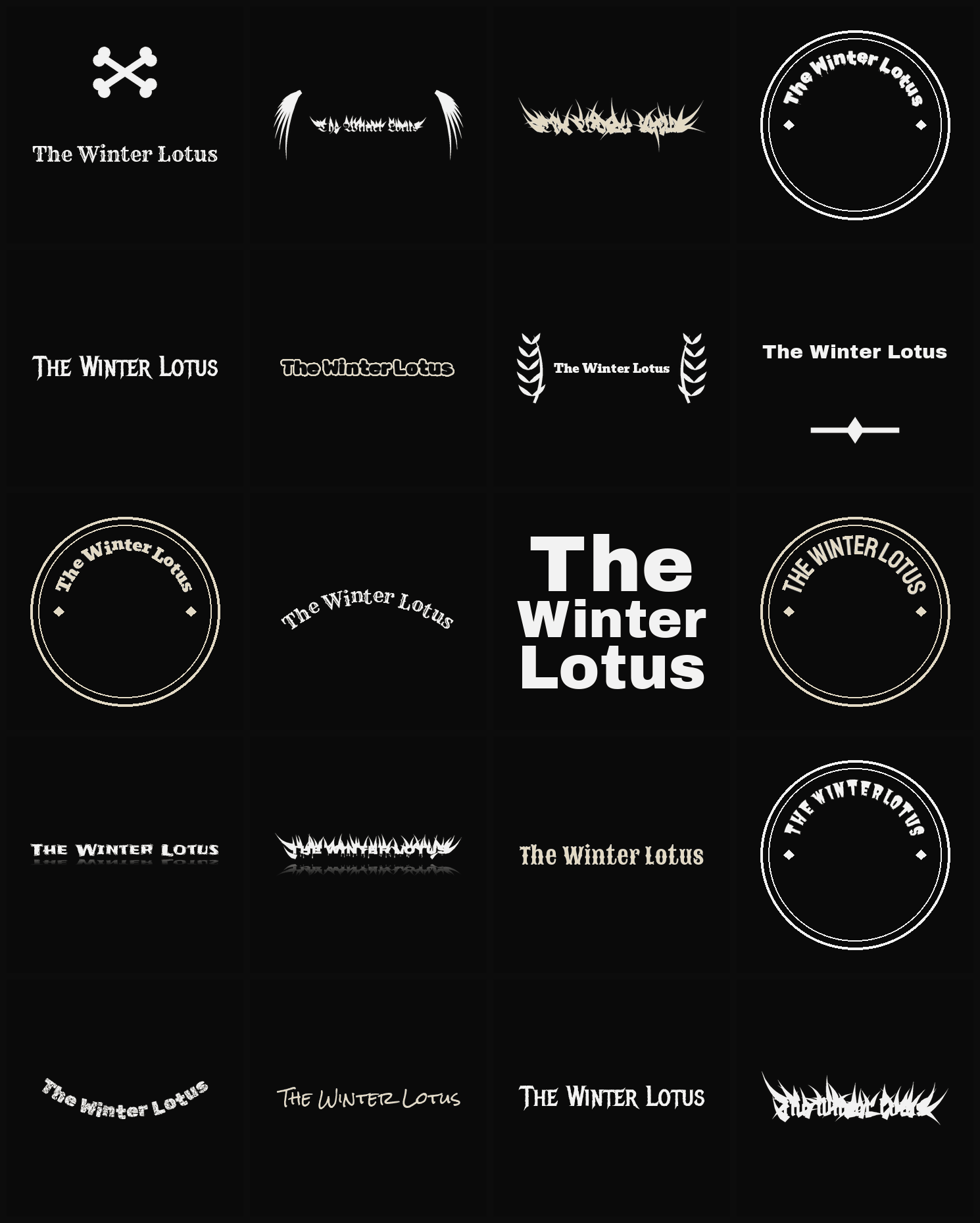 Twenty The Winter Lotus band logo ideas — different faces, treatments and spike settings