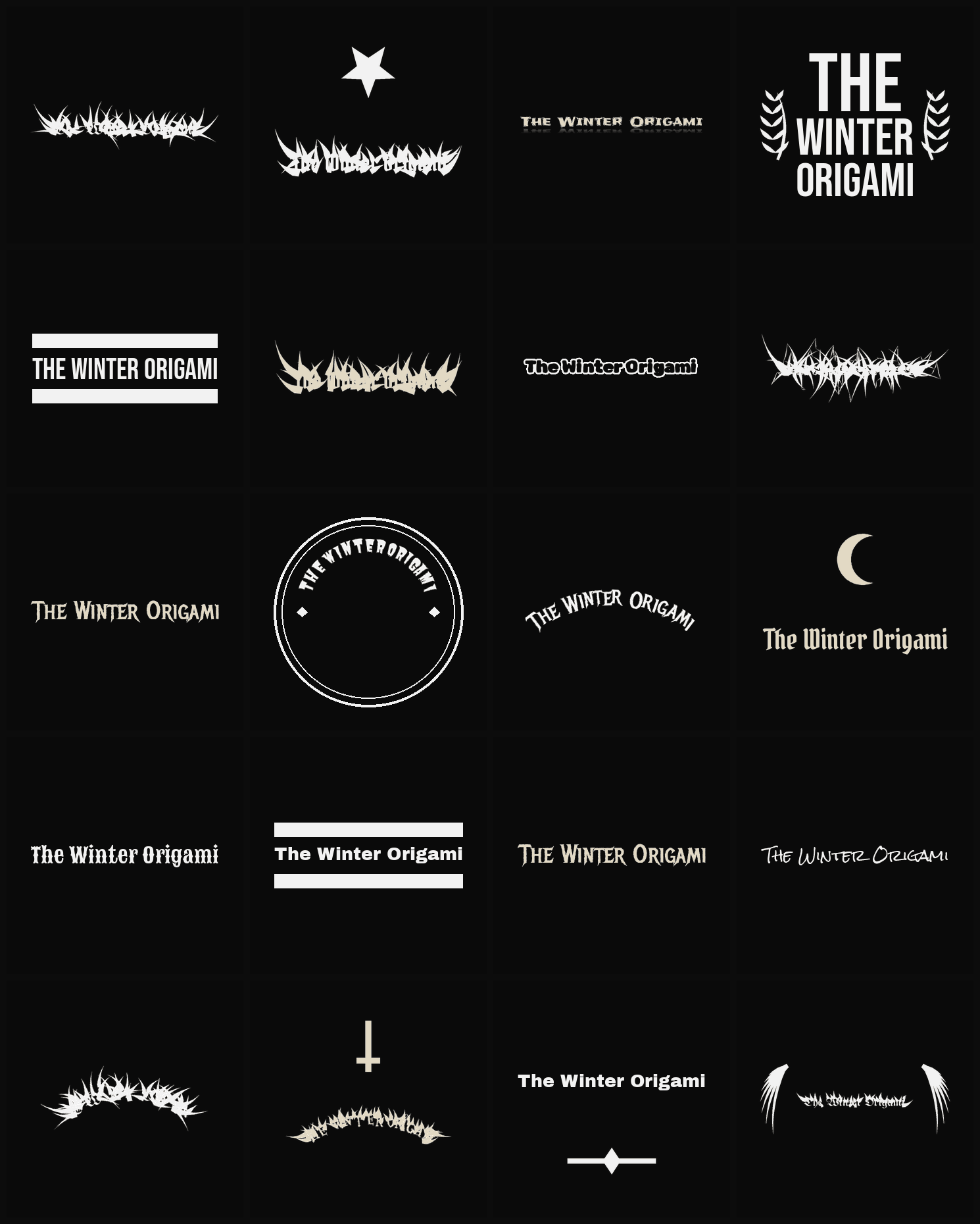 Twenty The Winter Origami band logo ideas — different faces, treatments and spike settings