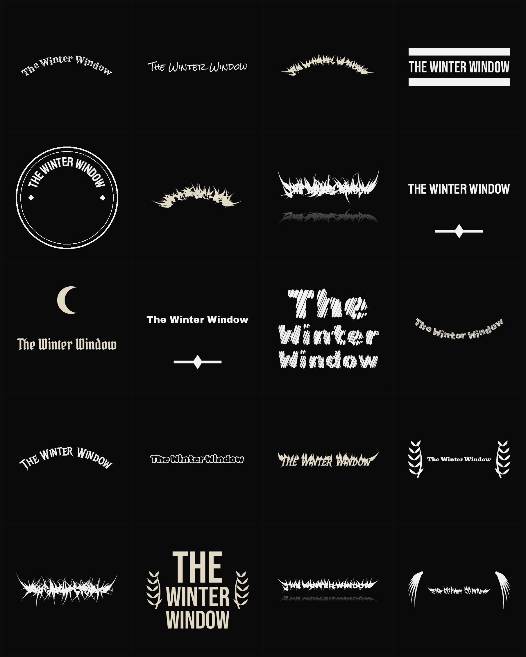 Twenty The Winter Window band logo ideas — different faces, treatments and spike settings